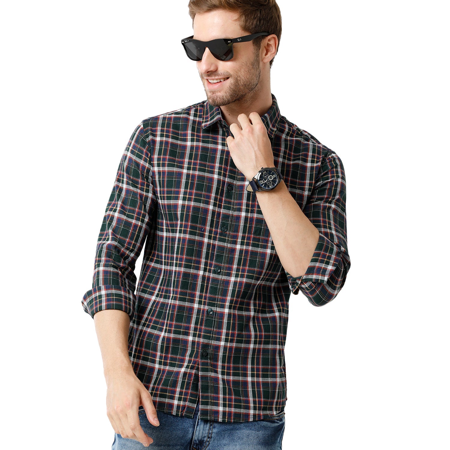 Swiss Club Mens Dark Green Color Slim Fit Full Sleeve Shirt - S-SC-95 B-FS-CHK-SF Shirts Swiss Club 