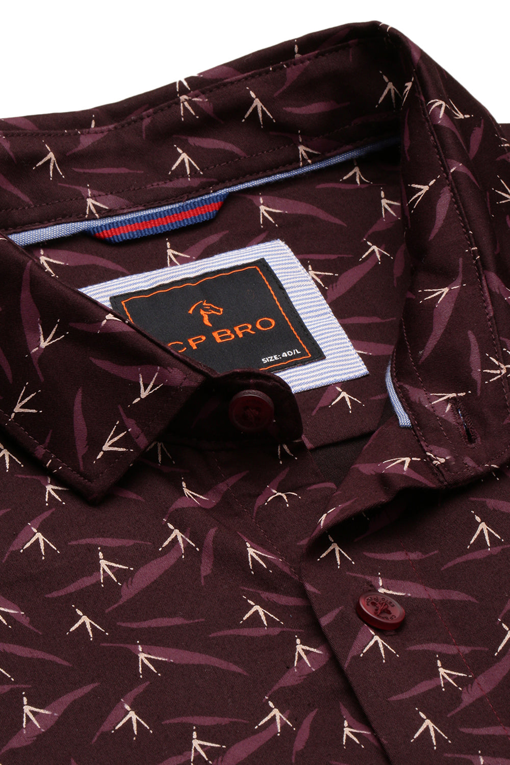 CP BRO Men's Cotton Full Sleeve Printed Slim Fit Collar Neck Maroon Color Woven Shirt | Sbo1-11 D