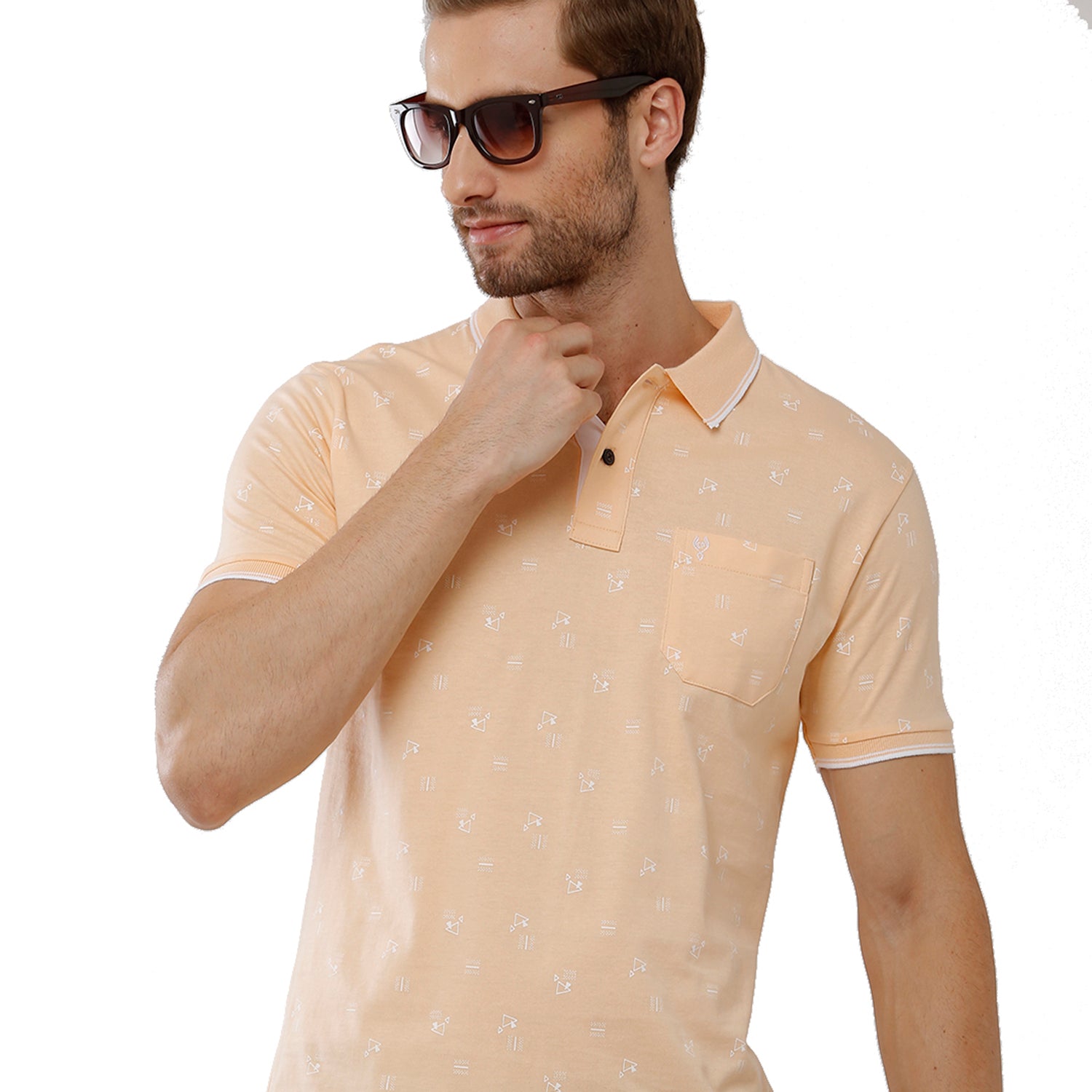 Classic Polo Mens 100% Cotton Printed Slim Fit Beige Color Polo Neck T-Shirt -BELLO 165 B Classic Polo 