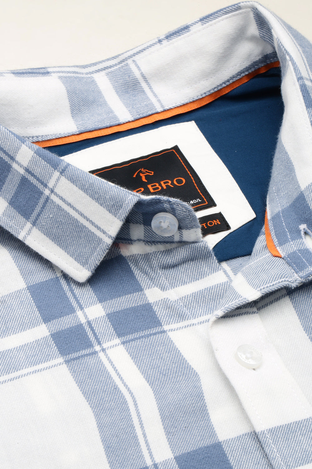 CP BRO Men's Cotton Full Sleeve Checked Slim Fit Polo Neck White Color Woven Shirt | Sbo1-53 A