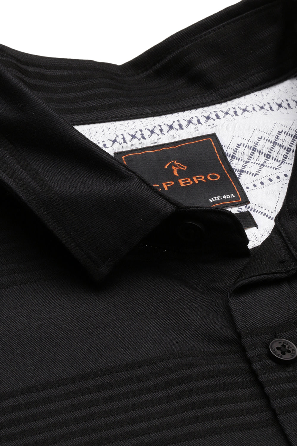CP BRO Men's Cotton Full Sleeve Striped Slim Fit Collar Neck Black Color Woven Shirt | Sbo1-13 E