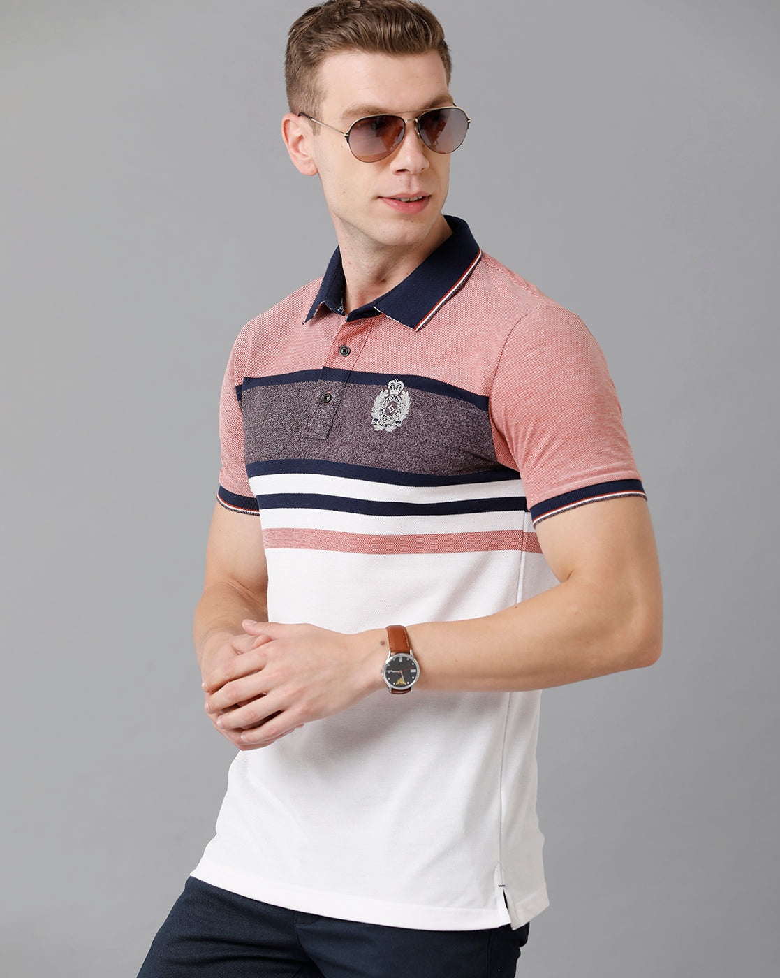 Classic Polo Men's Cotton Blend Striped Half Sleeve Slim Fit Polo Neck Multicolor T-Shirt | HS-VTA - 01 B