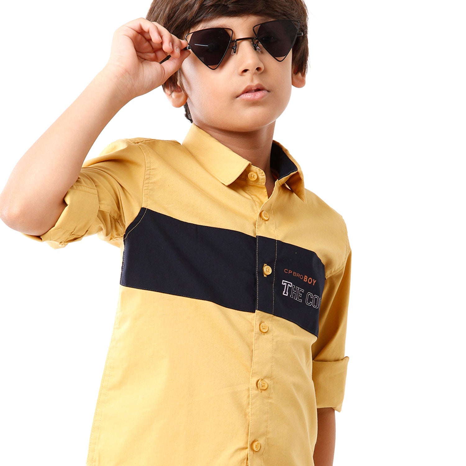 Classic Polo Bro Boys Color Block Full Sleeve Slim Fit Yellow Color Shirt - BBSH S2 39 C Shirts Classic Polo 