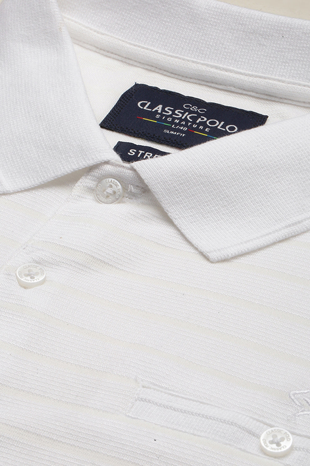 Classic Polo Men's Cotton Half Sleeve Striped Slim Fit Polo Neck White Color T-Shirt | Prm - 755 B