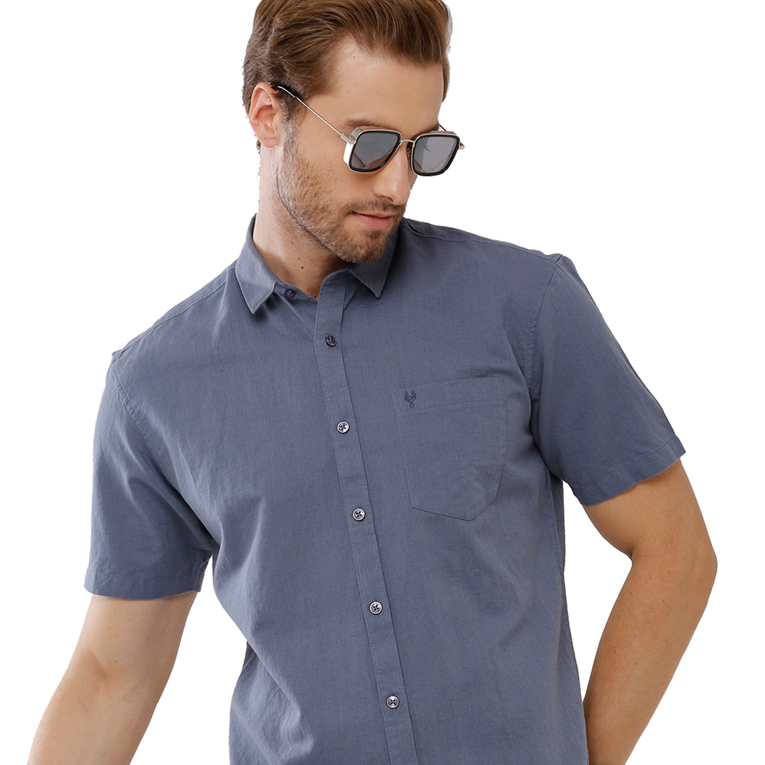 Classic Polo Mens 100% Cotton Solid Milono Fit Grey Color Woven Shirt - Mica Grey Shirts Classic Polo 