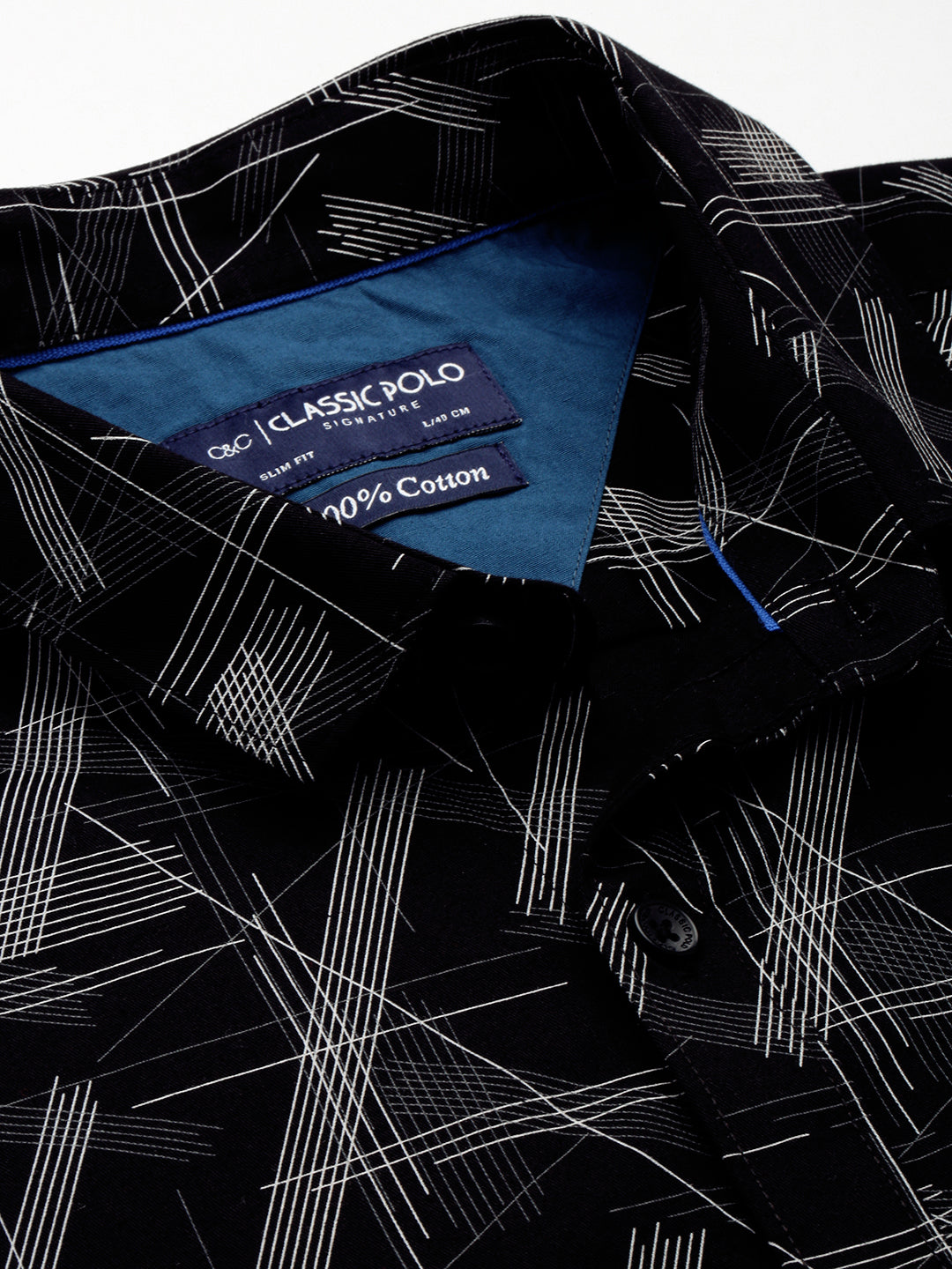 Classic Polo Men's Cotton Half Sleeve Printed Slim Fit Collar Neck Black Color Woven Shirt | So1-10 B