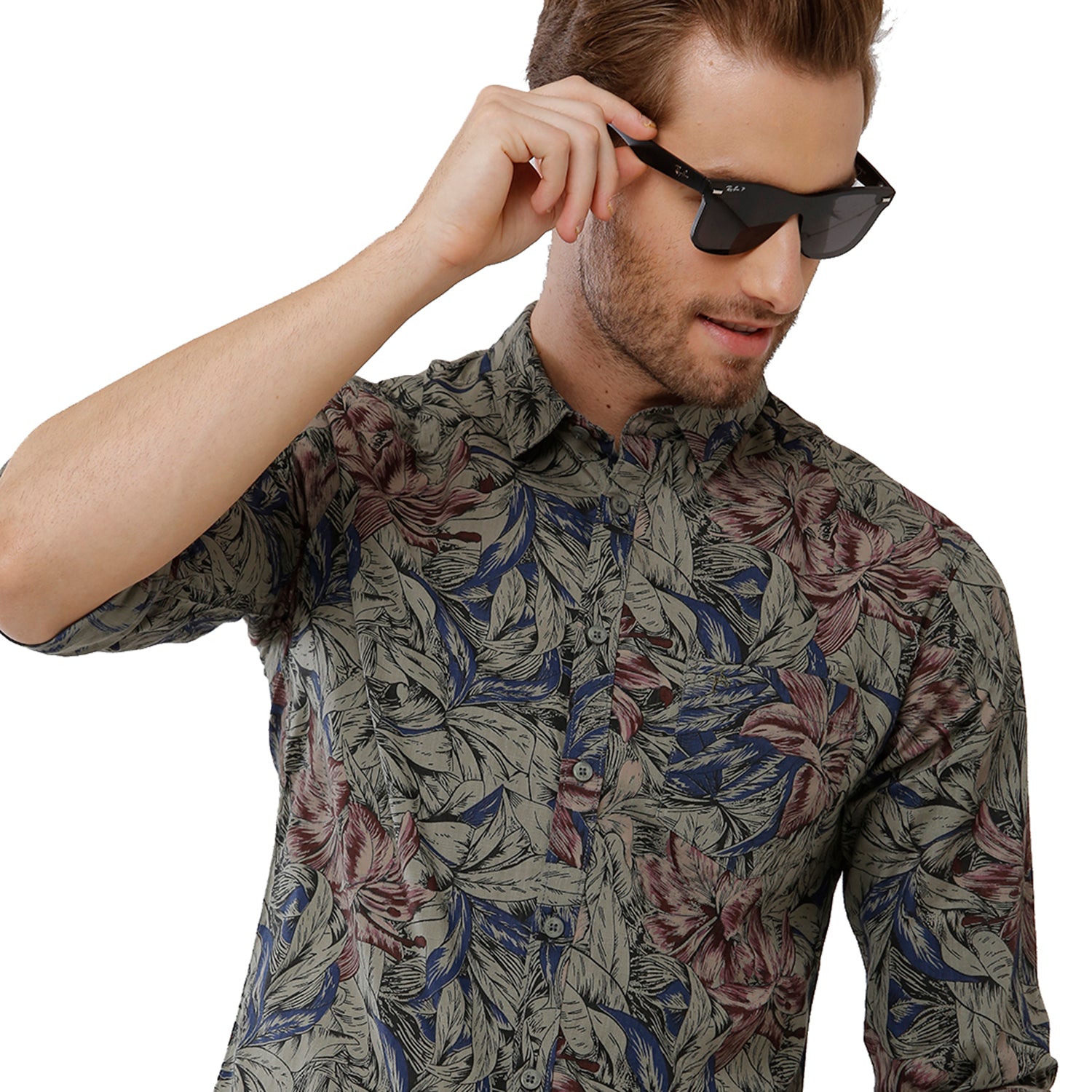 Classic Polo Bro Mens 100% Cotton Printed Full Sleeve Slim Fit Polo Neck Multicolor Woven Shirt (SBN1-73 A-FS-PRT-BSL) Classic Polo 