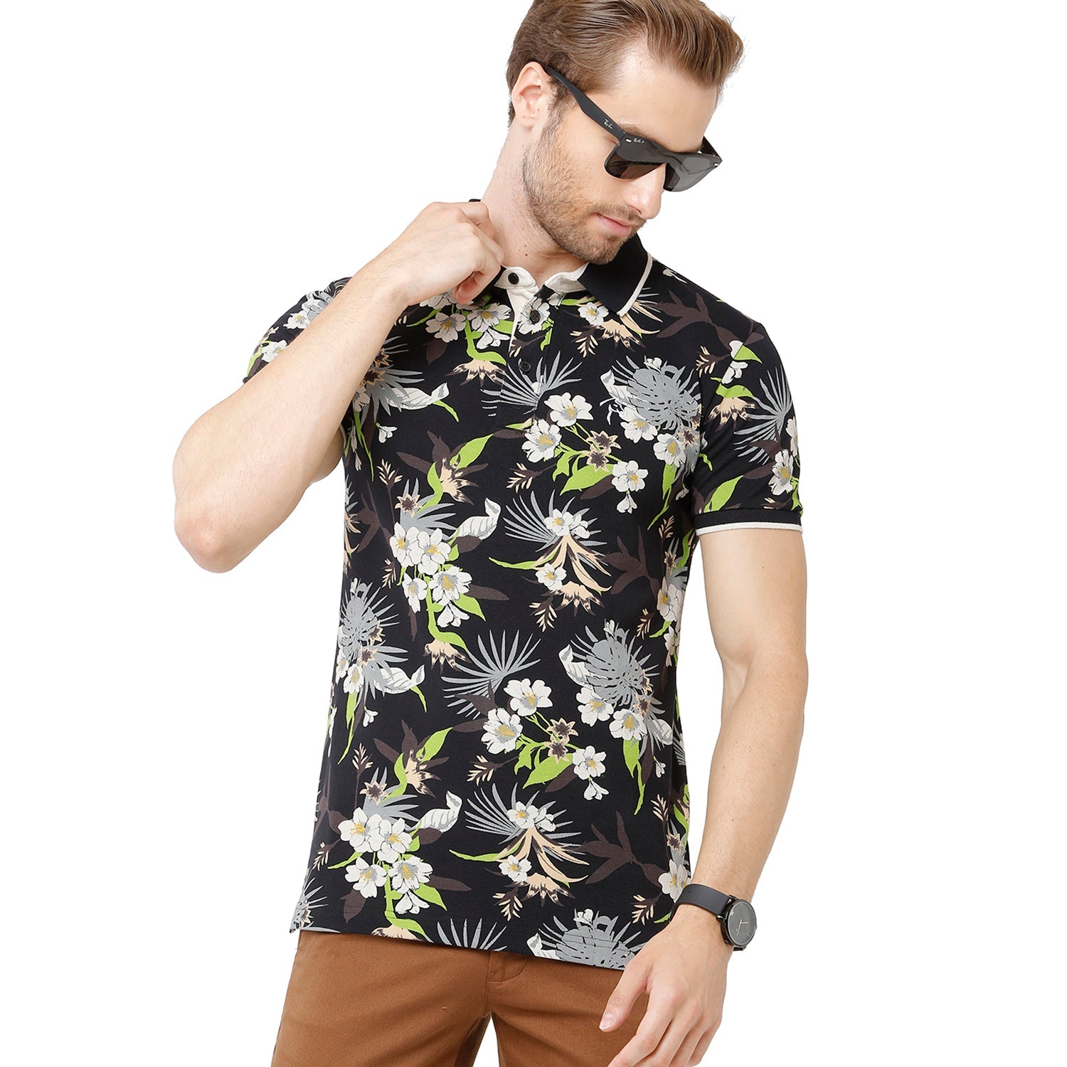 Classic Polo Bro Mens 100% Cotton Printed Half Sleeve Slim Fit Polo Neck Multicolor T-Shirt (BRP - 327 A SF P) Classic Polo 