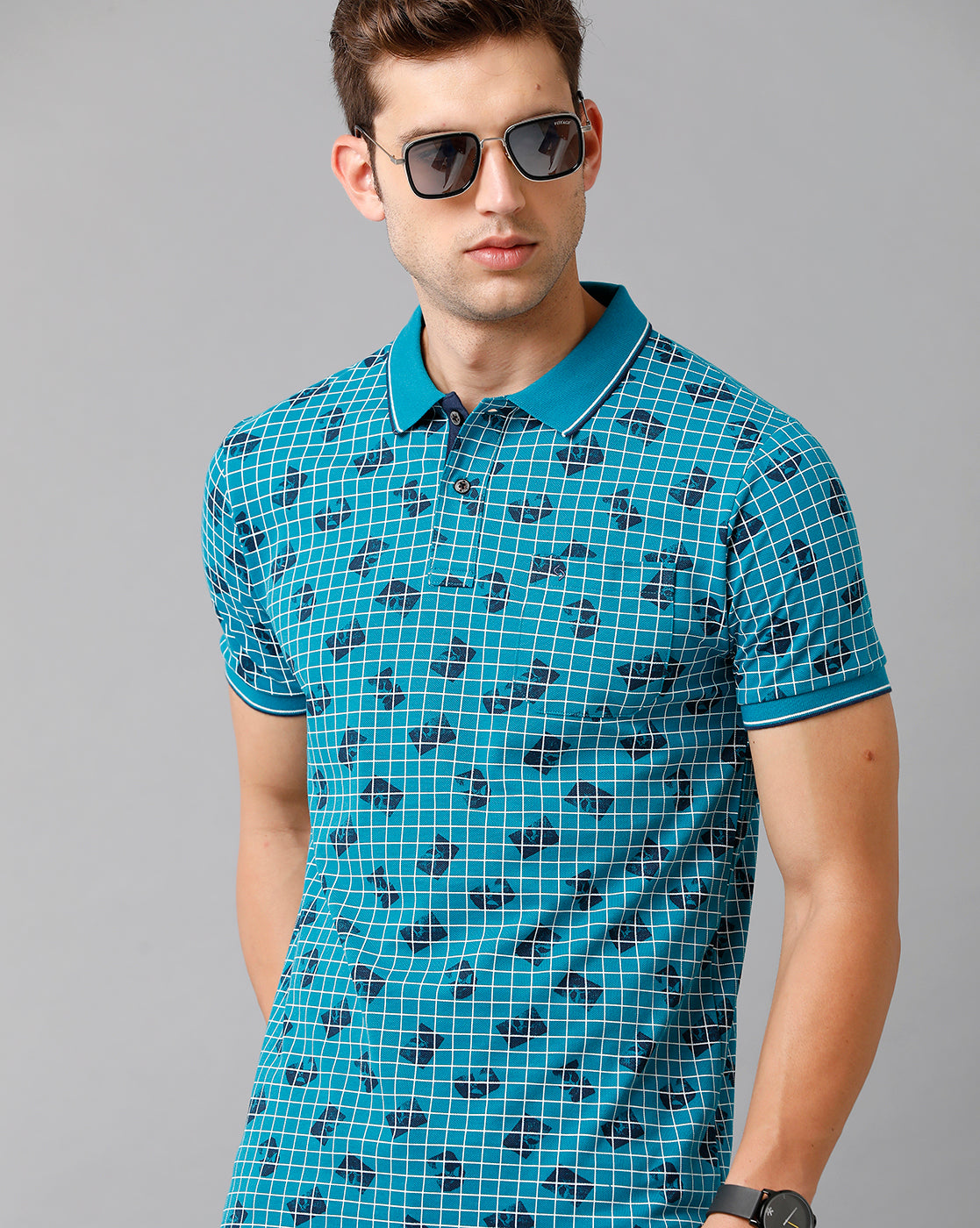 Classic Polo Men's Cotton Printed Half Sleeve Slim Fit Polo Neck Blue Color T-Shirt | HS-BEAU - 02 A