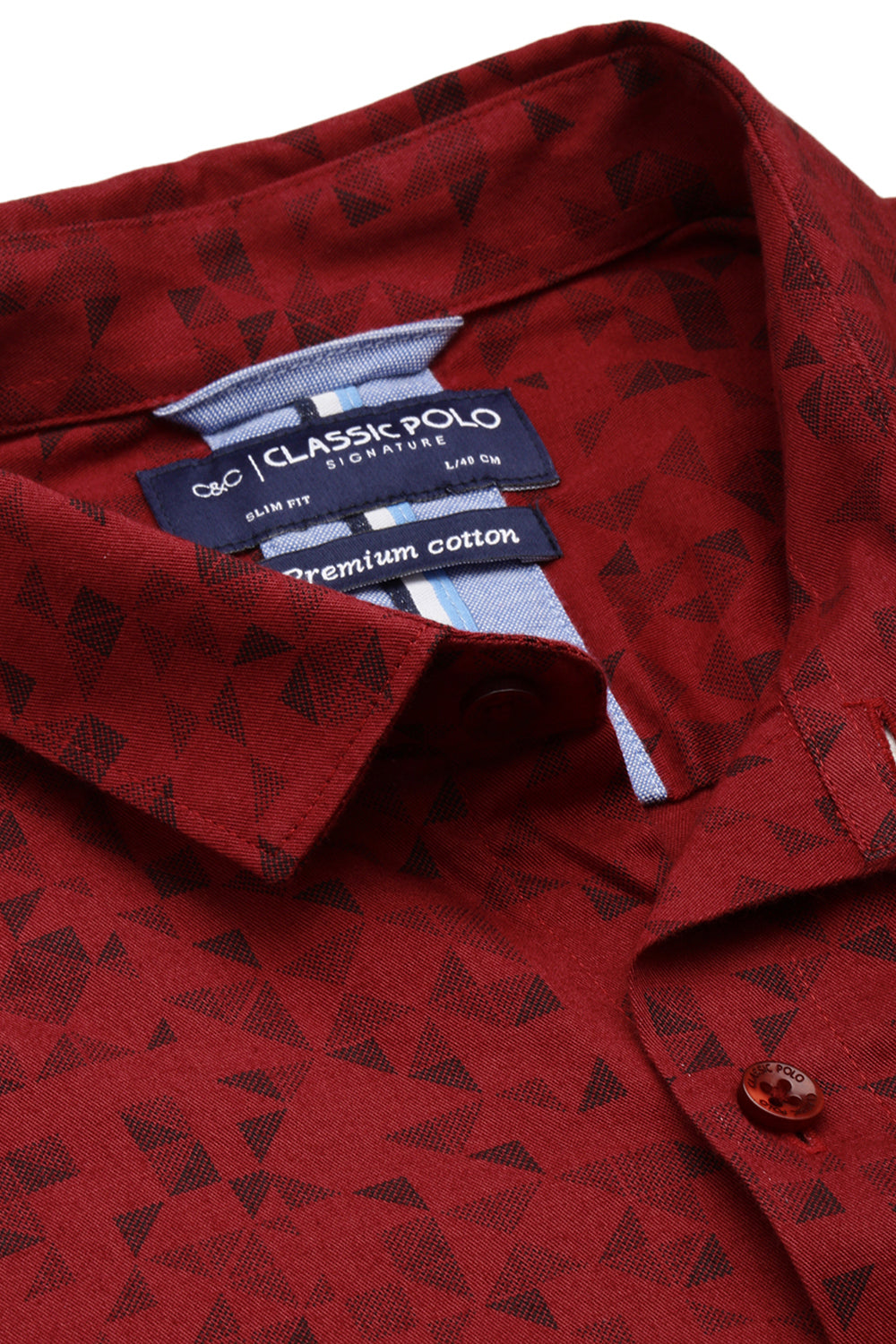 Classic Polo Men's Cotton Full Sleeve Printed Slim Fit Polo Neck Red Color Woven Shirt | So1-12 A