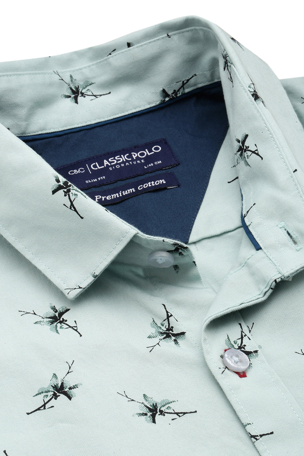 Classic Polo Men's Cotton Full Sleeve Printed Slim Fit Polo Neck Light Blue Color Woven Shirt | So1-13 B