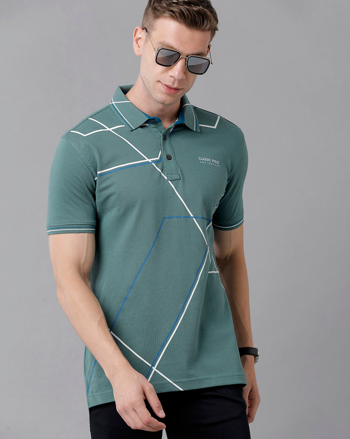 Classic Polo Men's Cotton Printed Half Sleeve Slim Fit Polo Neck Green Color T-Shirt | Prm - 704 B