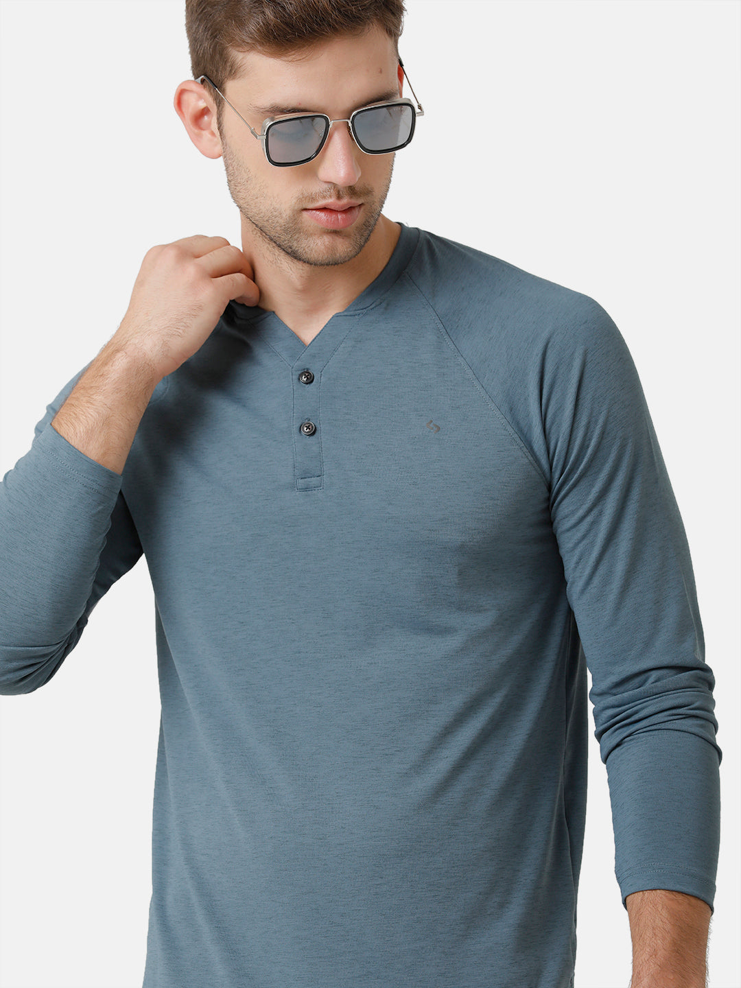 Classic Polo Mens Cotton Full Sleeve Solid Slim Fit Y-Neck Green Color T-Shirt | Verno 304 D