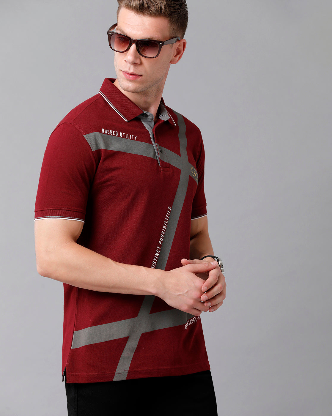 Classic Polo Men's Cotton Printed Half Sleeve Slim Fit Polo Neck Red Color T-Shirt | Prm - 701 B