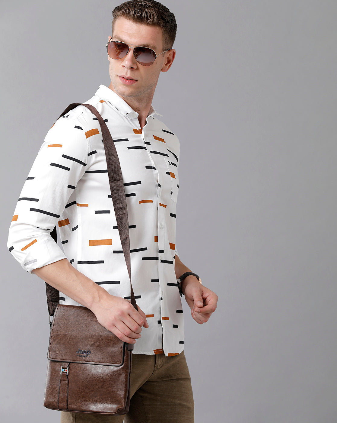 CP BRO Men's Cotton Printed Full Sleeve Slim Fit Polo Neck Multicolor Woven Shirt | Sbn2-13 A