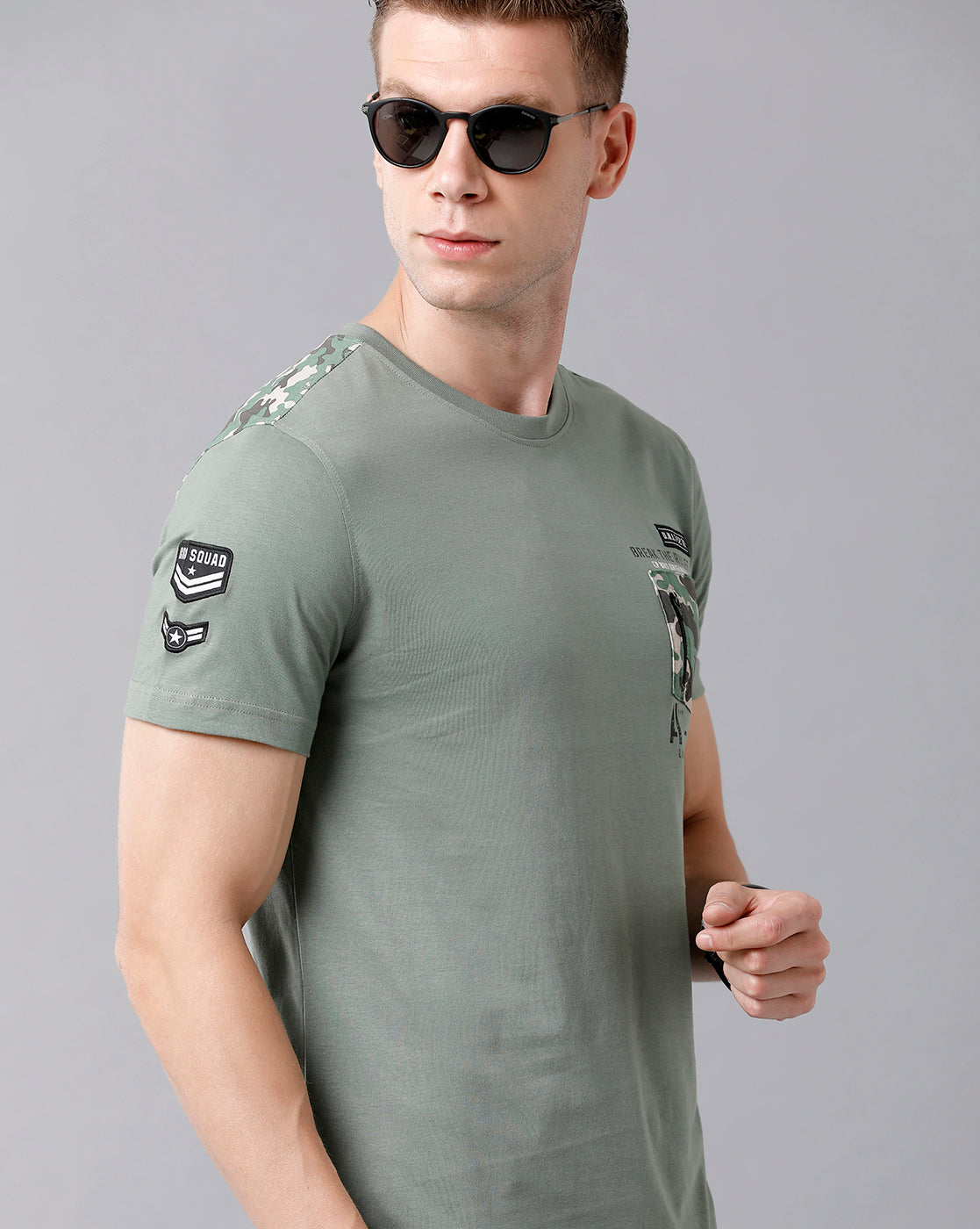 CP BRO Men's Cotton Color Block Half Sleeve Slim Fit Round Neck Green Color T-Shirt | Brcn - 490 A