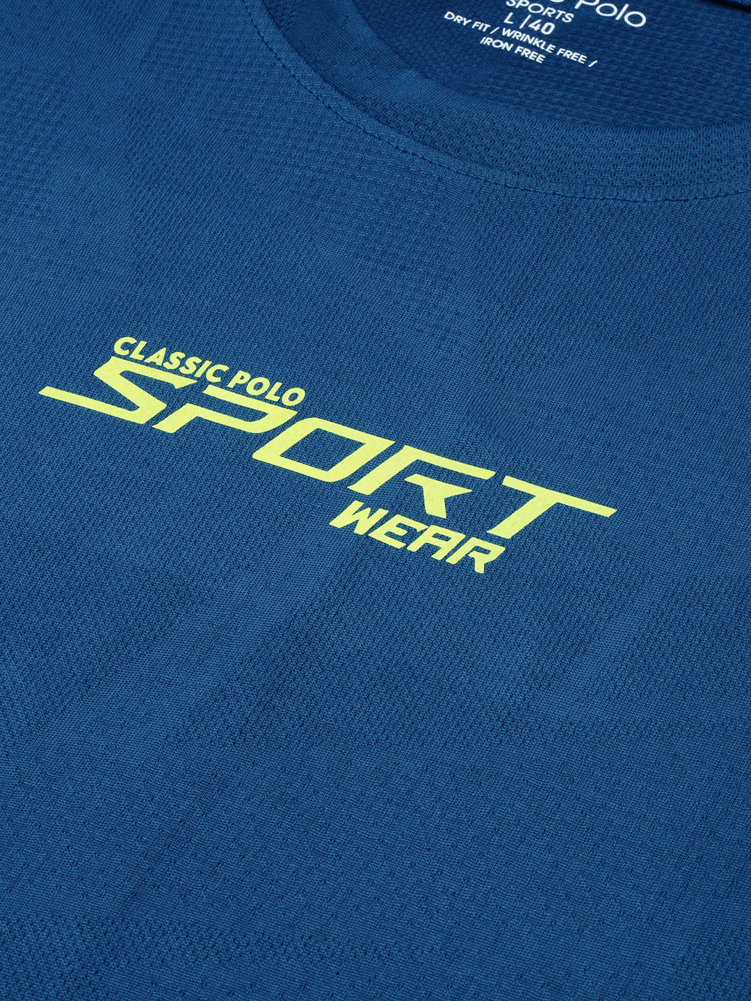 Classic Polo Men's Round Neck Polyester Navy Blue Slim Fit Active Wear T-Shirt | GENX-CREW 04B SF C