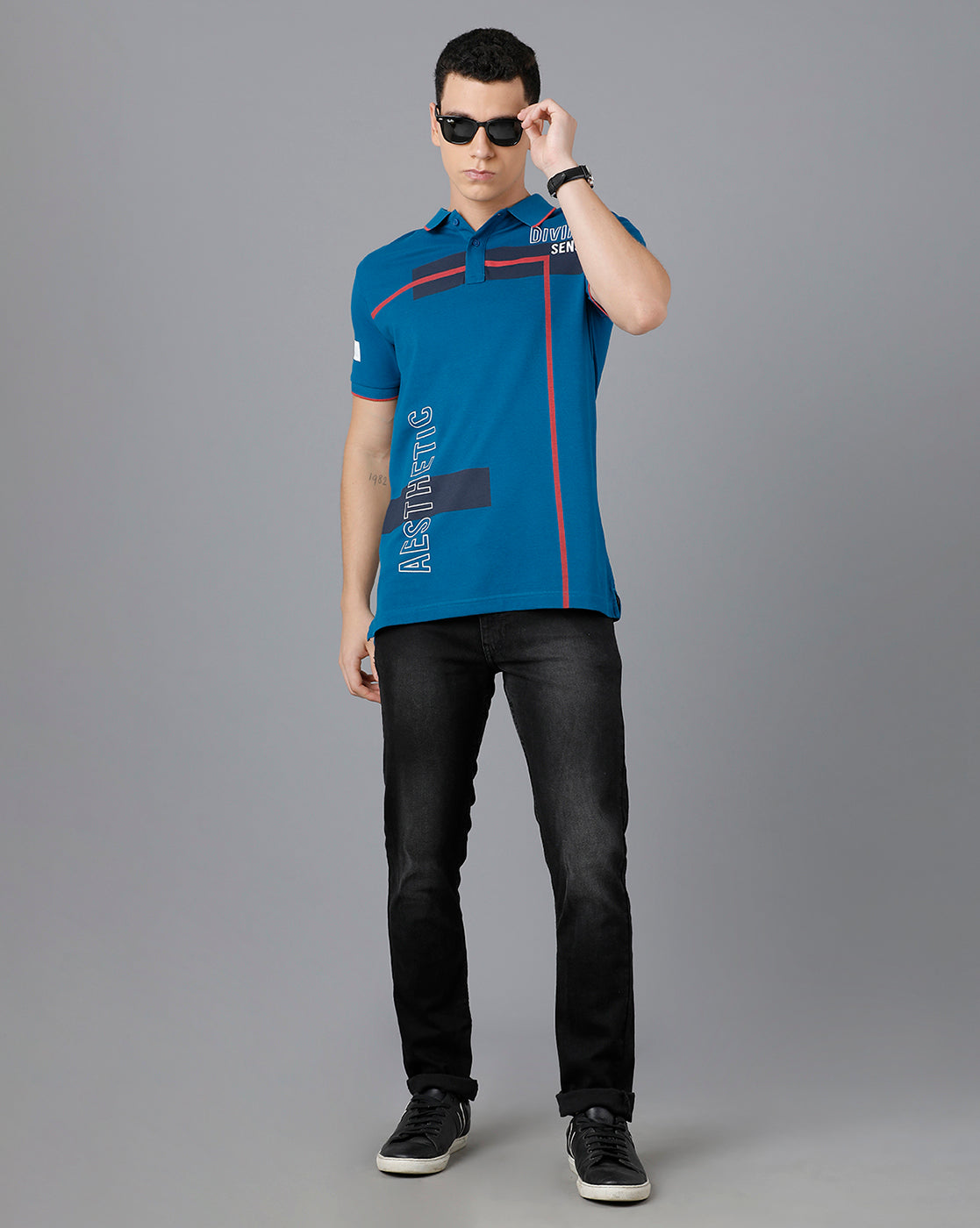 CP BRO Men's Cotton Half Sleeve Printed Slim Fit Blue Color Polo Neck T-Shirt | HS-BRP - 01 B