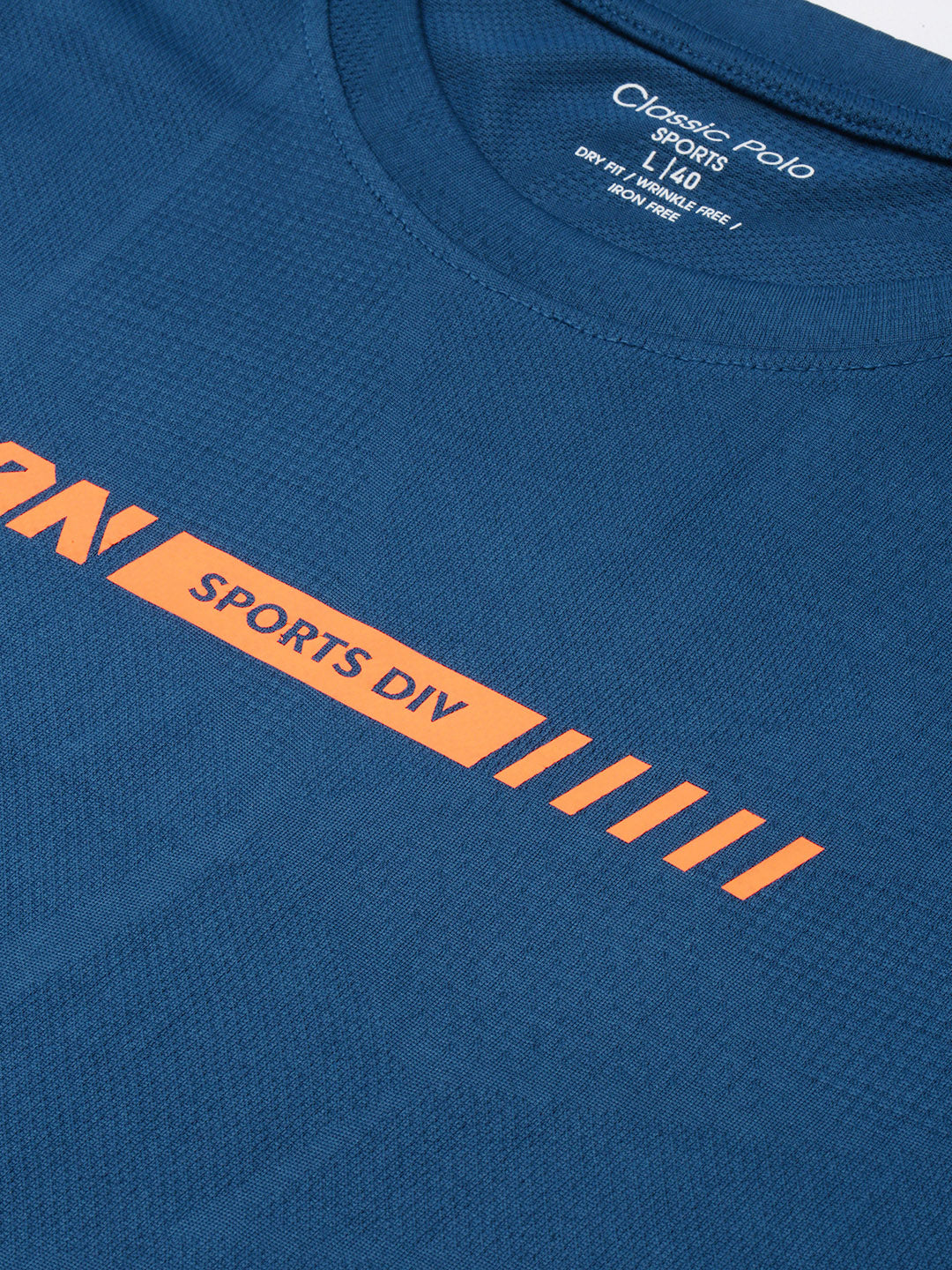 Classic Polo Men's Round Neck Polyester Navy Blue Slim Fit Active Wear T-Shirt | GENX-CREW 01B SF C