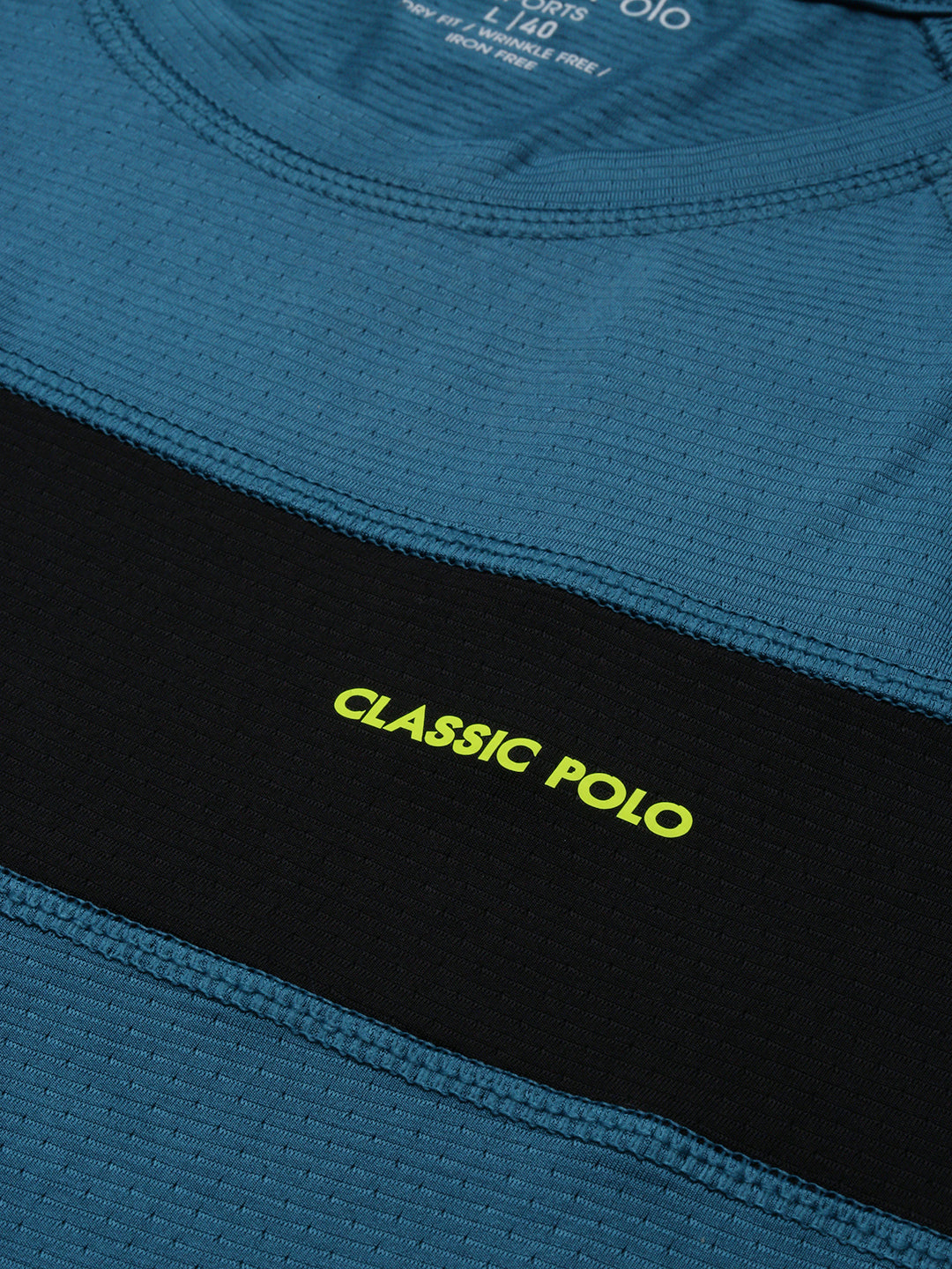 Classic Polo Men's Round Neck Polyster Teal/Black Slim Fit Active Wear T-Shirt