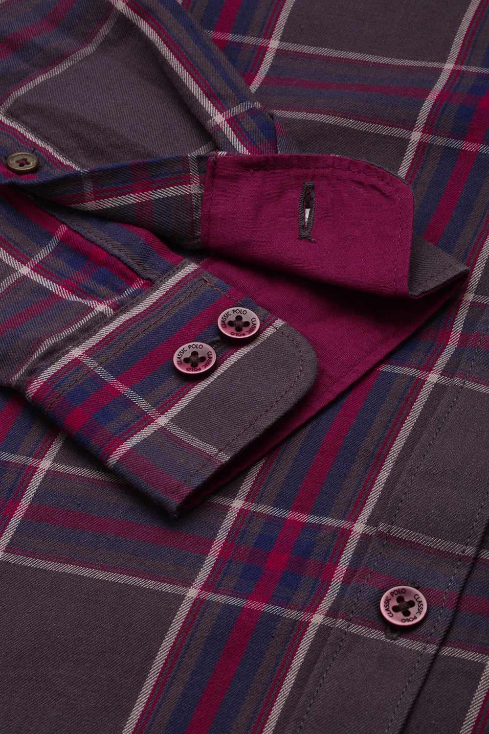 Classic Polo Men's Cotton Full Sleeve Checked Slim Fit Polo Neck Maroon Color Woven Shirt | So1-02 B