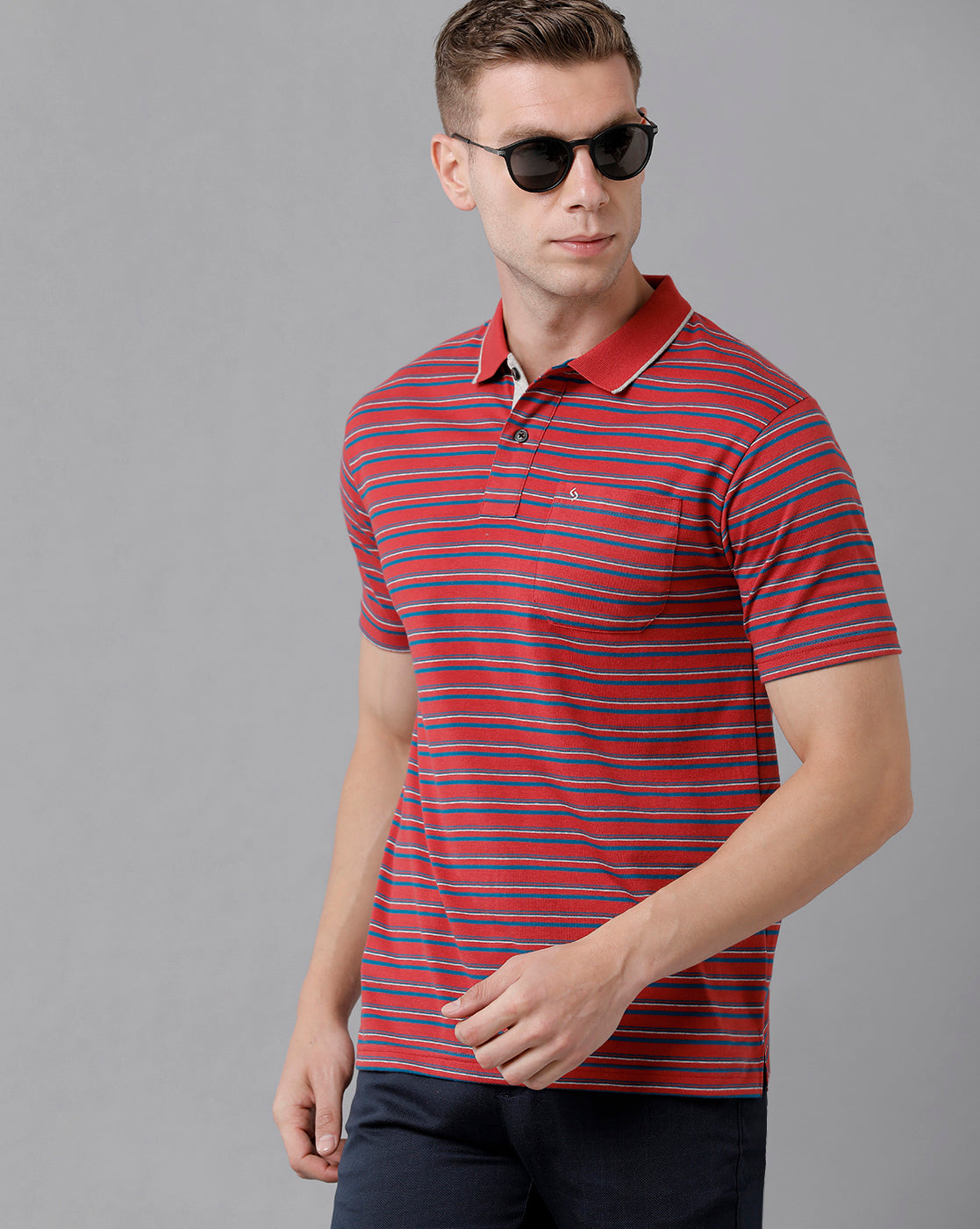 Classic Polo Men's Cotton Striped Half Sleeve Regular Fit Polo Neck Red Color T-Shirt | Feeders - 207 B