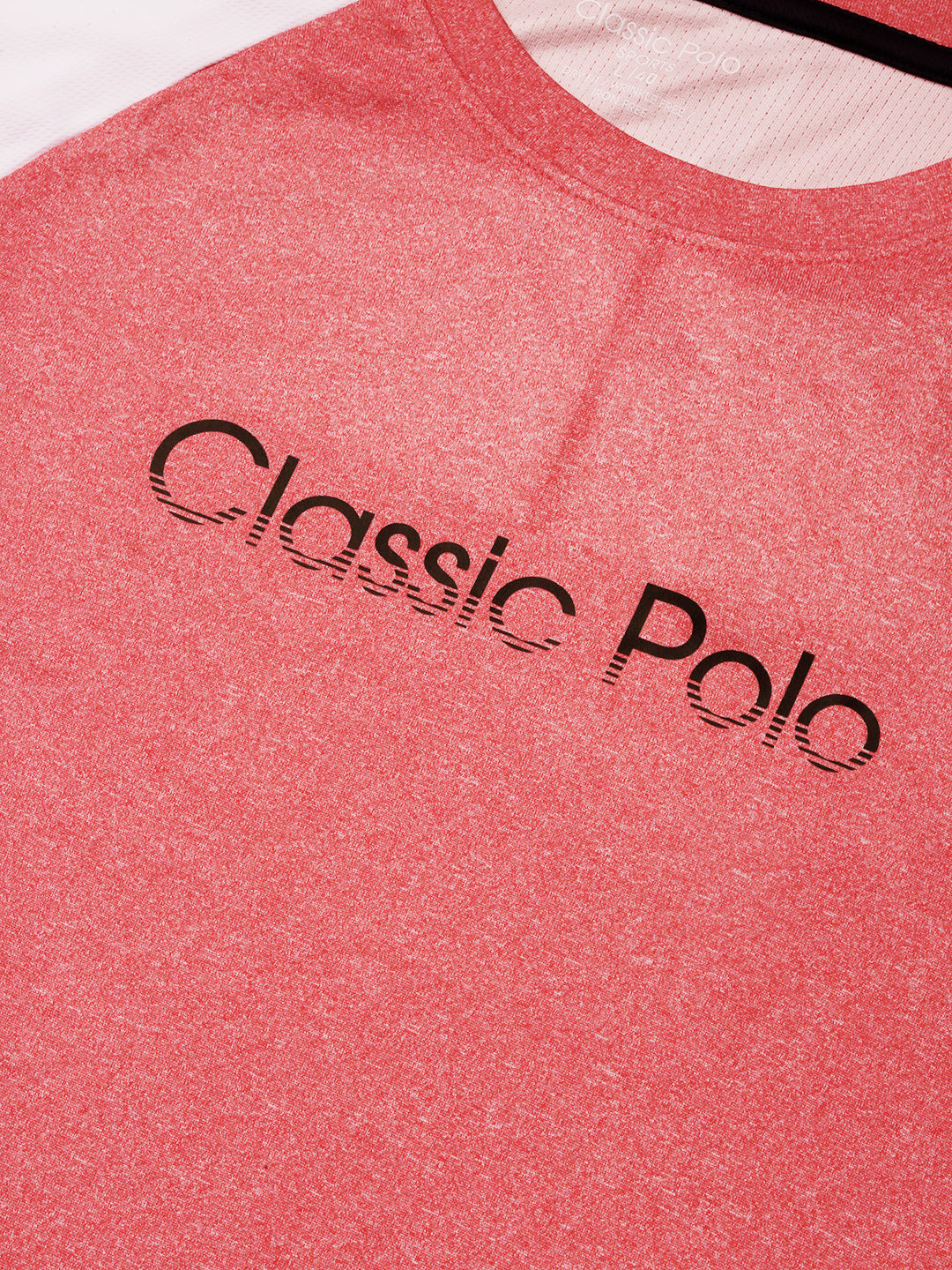 Classic Polo Men's Round Neck Polyster Red/White Slim Fit Active Wear T-Shirt