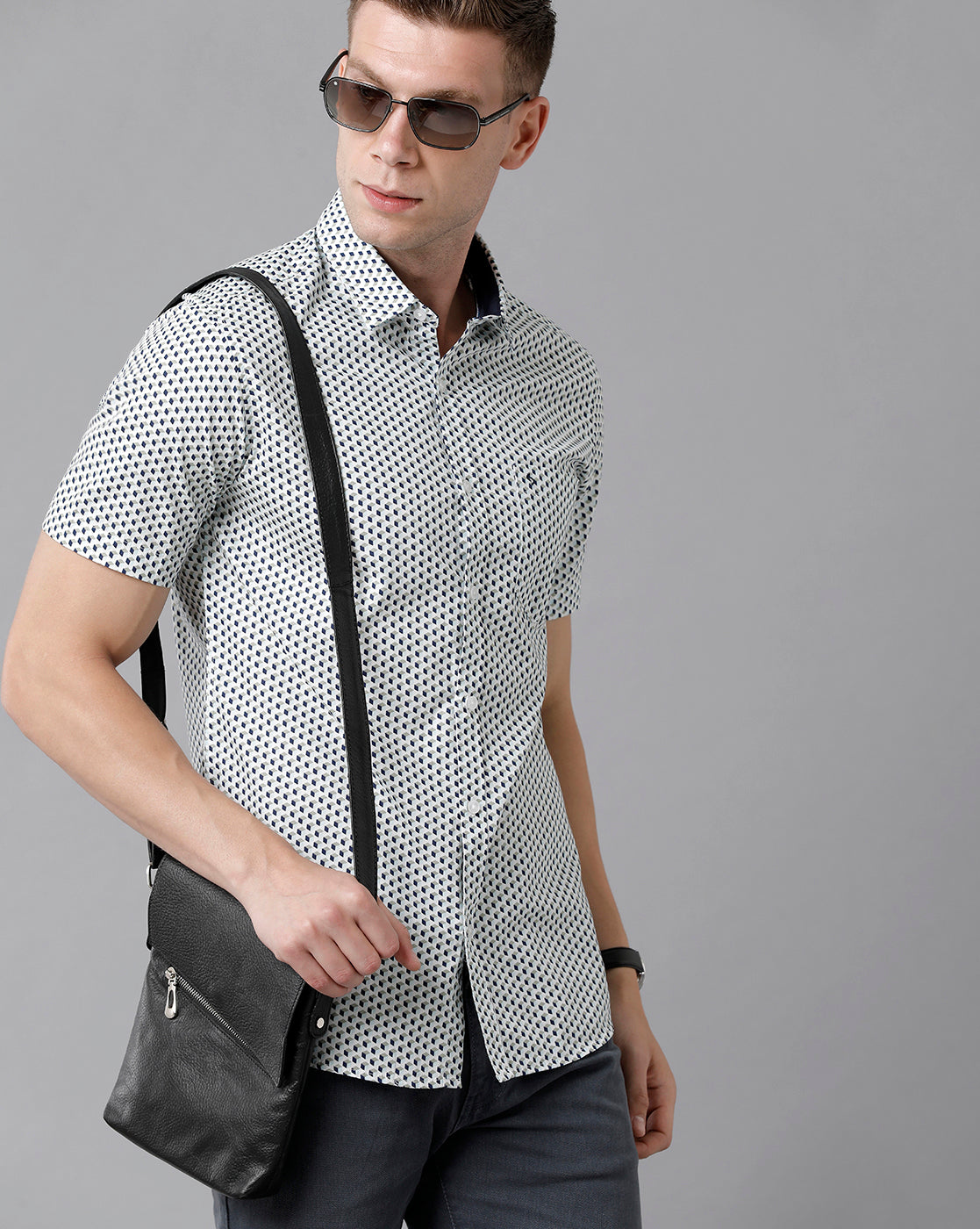 Classic Polo Men's Cotton Printed Half Sleeve Slim Fit Polo Neck Multicolor Woven Shirt | Sfd2- 18