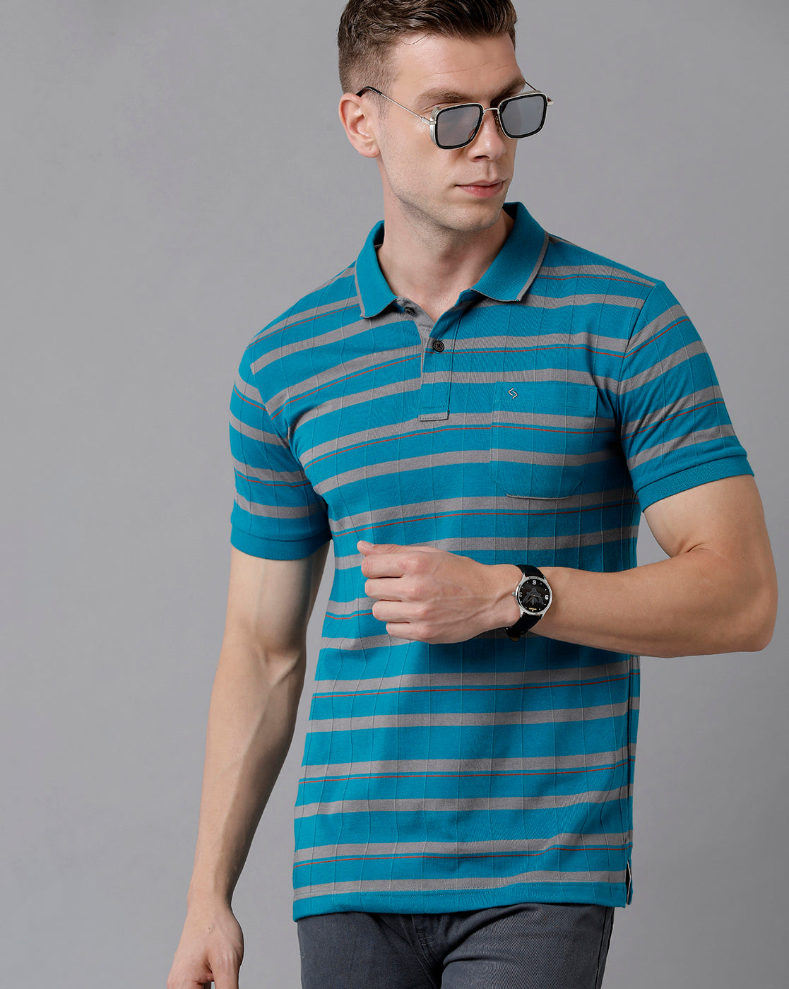 Classic Polo Men's Cotton Striped Half Sleeve Slim Fit Polo Neck Blue Color T-Shirt | Trs - 93 B
