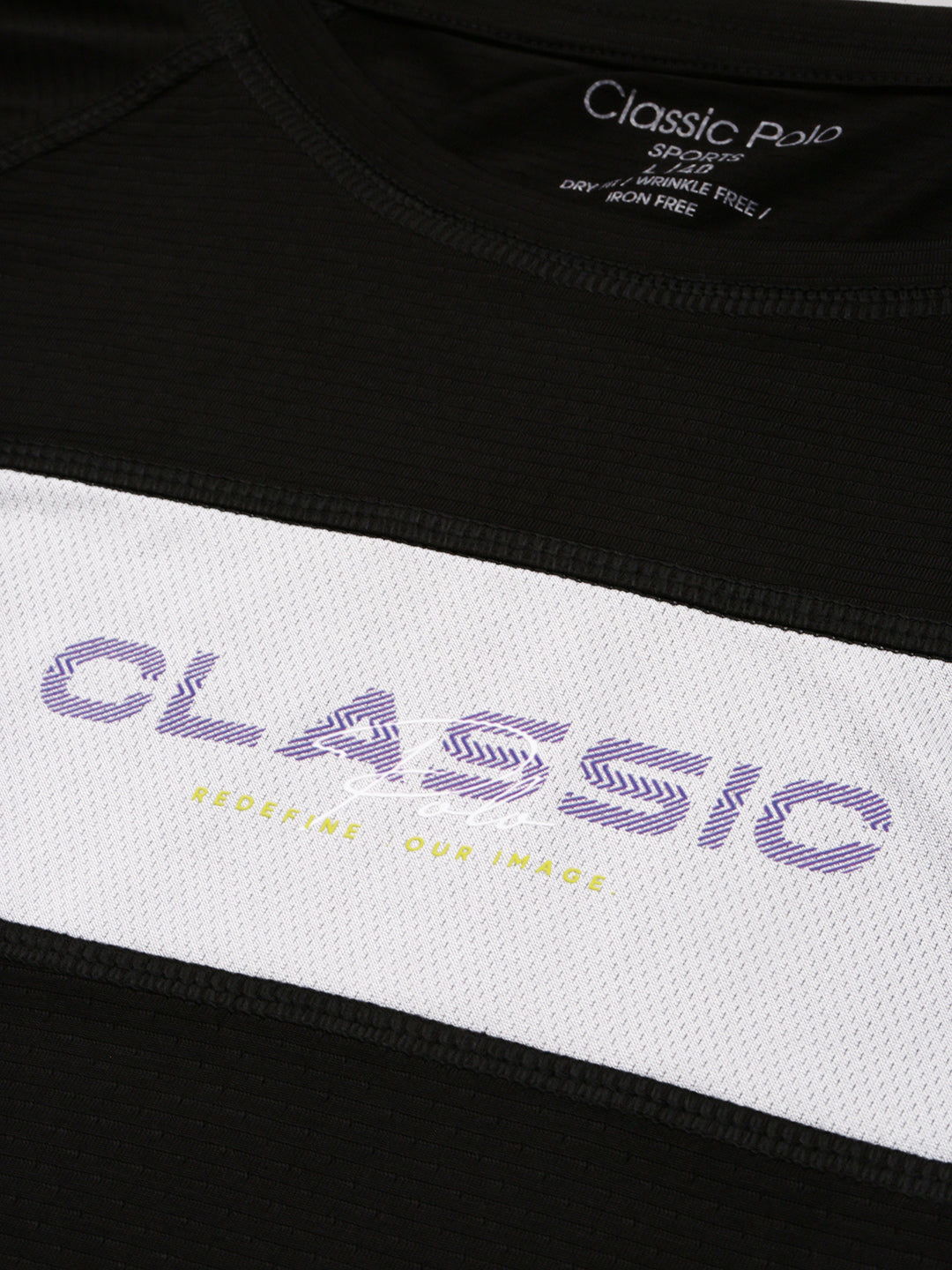 Classic Polo Men's Round Neck Polyster Black/White Slim Fit Active Wear T-Shirt