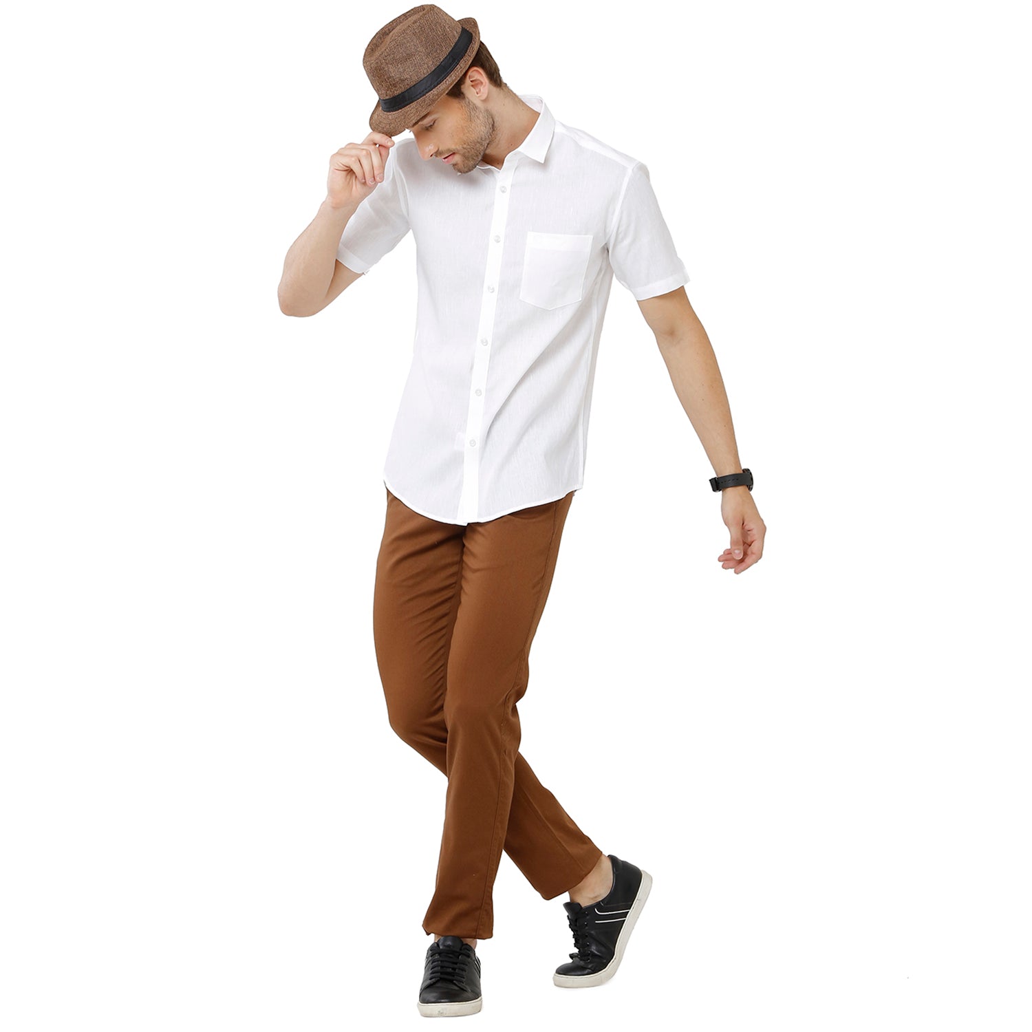 Classic Polo Mens White Linen Cotton Woven Shirt - Porsh White Shirts Classic Polo 