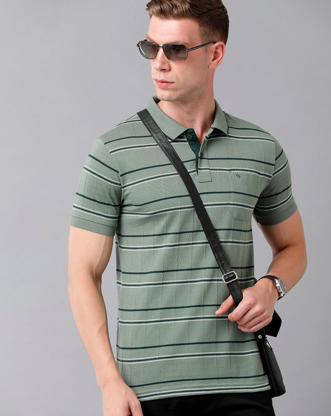 Classic Polo Men's Cotton Striped Half Sleeve Slim Fit Polo Neck Green Color T-Shirt | Trs - 92 A