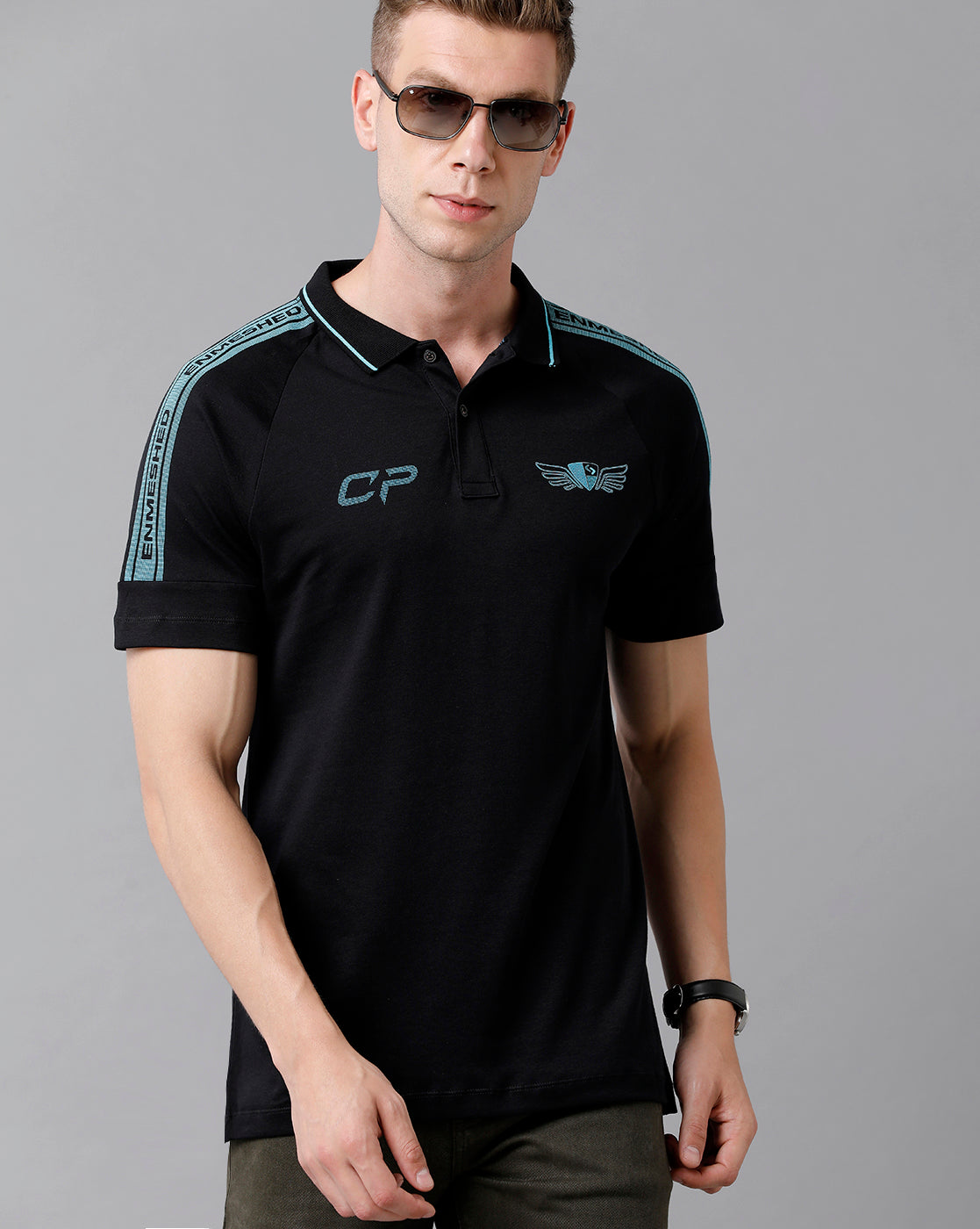 Classic Polo Men's Cotton Printed Half Sleeve Slim Fit Polo Neck Black Color T-Shirt | Prm - 728 A