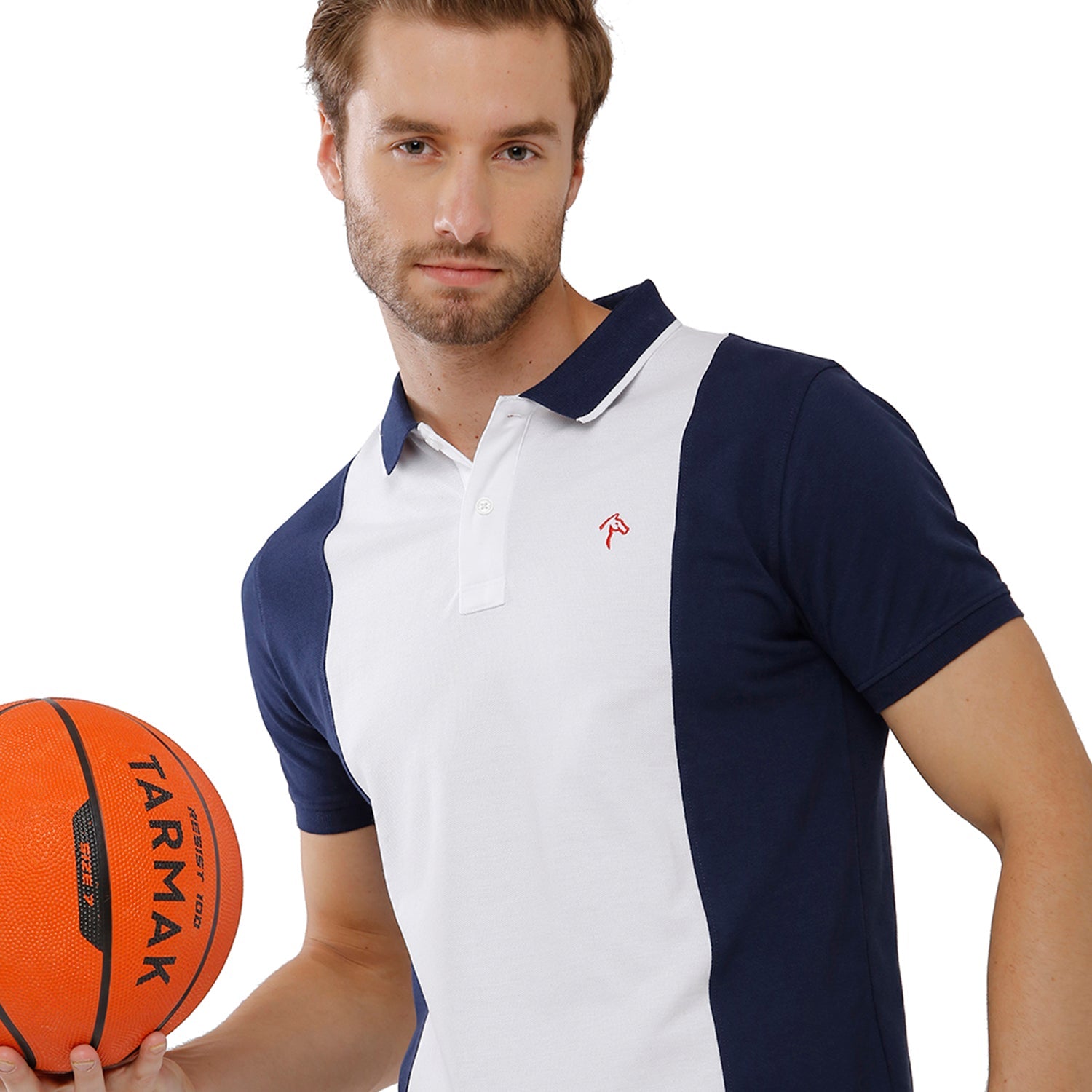 Classic Polo Bro Mens Color Block Slim Fit Polo Neck White & Navy T-Shirt -Brp 330 A T-shirt Classic Polo 