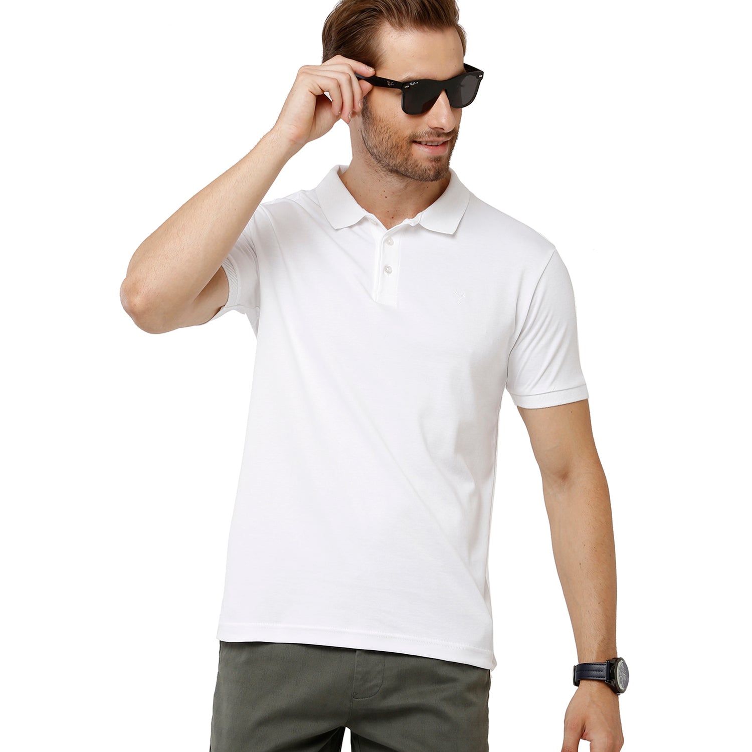 Classic Polo Mens 100% Cotton Half Sleeve Solid Slim Fit White Color Polo Neck T-Shirt - UNICO 59 A T-shirt Classic Polo 