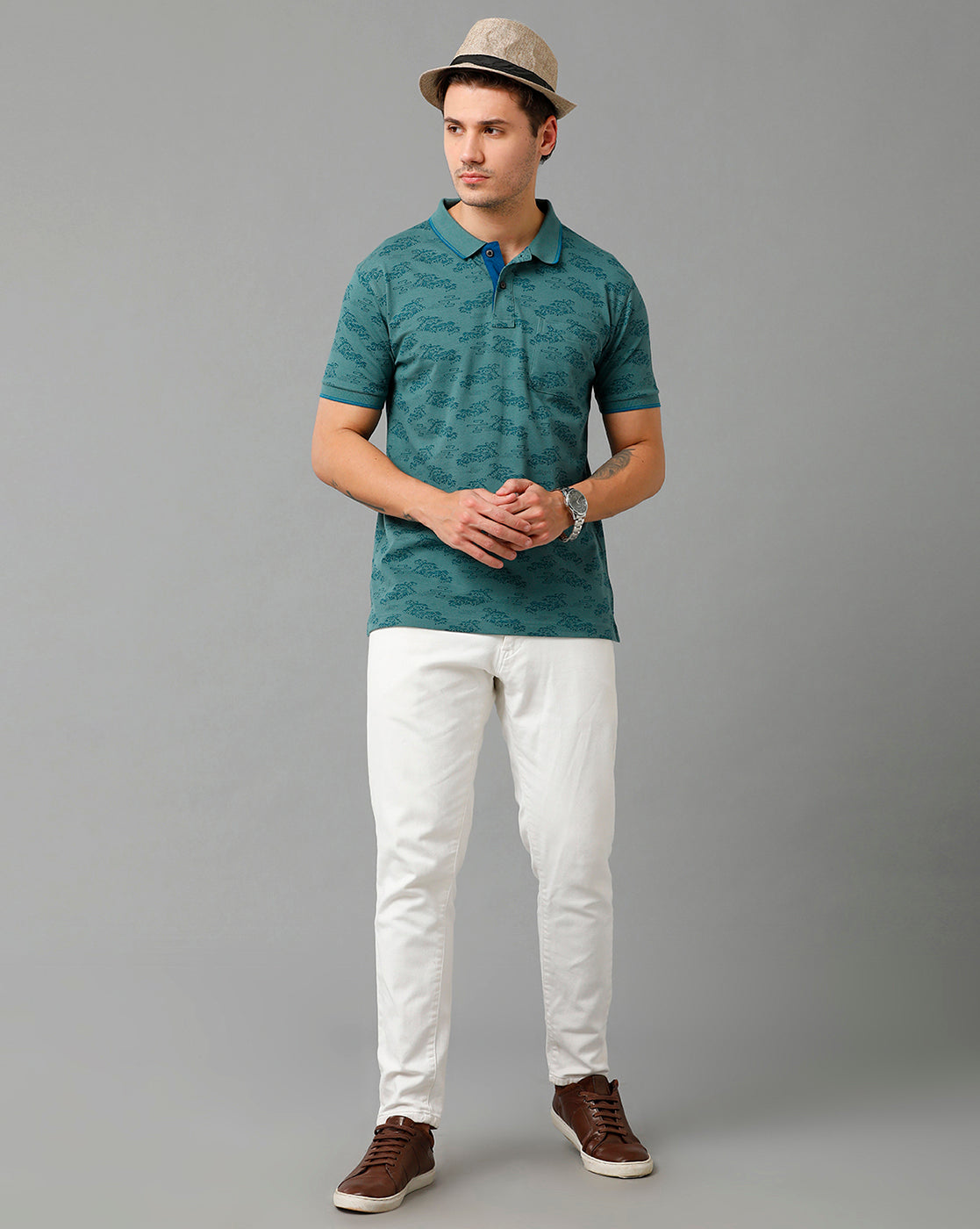Classic Polo Men's Cotton Half Sleeve Printed Slim Fit Polo Neck Blue Color T-Shirt | Beau - 198 A