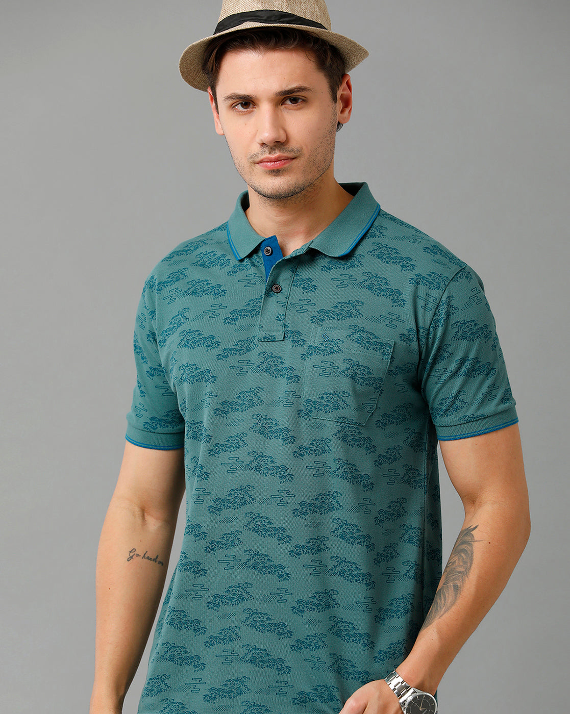 Classic Polo Men's Cotton Half Sleeve Printed Slim Fit Polo Neck Blue Color T-Shirt | Beau - 198 A