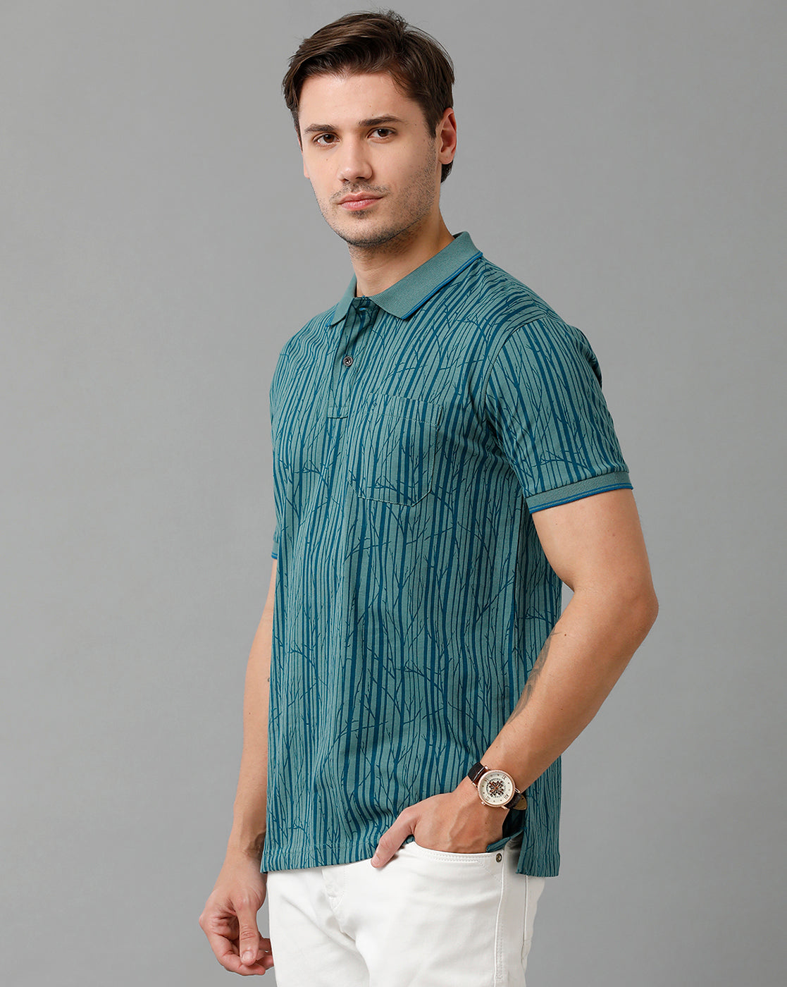 Classic Polo Men's Cotton Half Sleeve Printed Slim Fit Polo Neck Green Color T-Shirt | Bello - 200 B