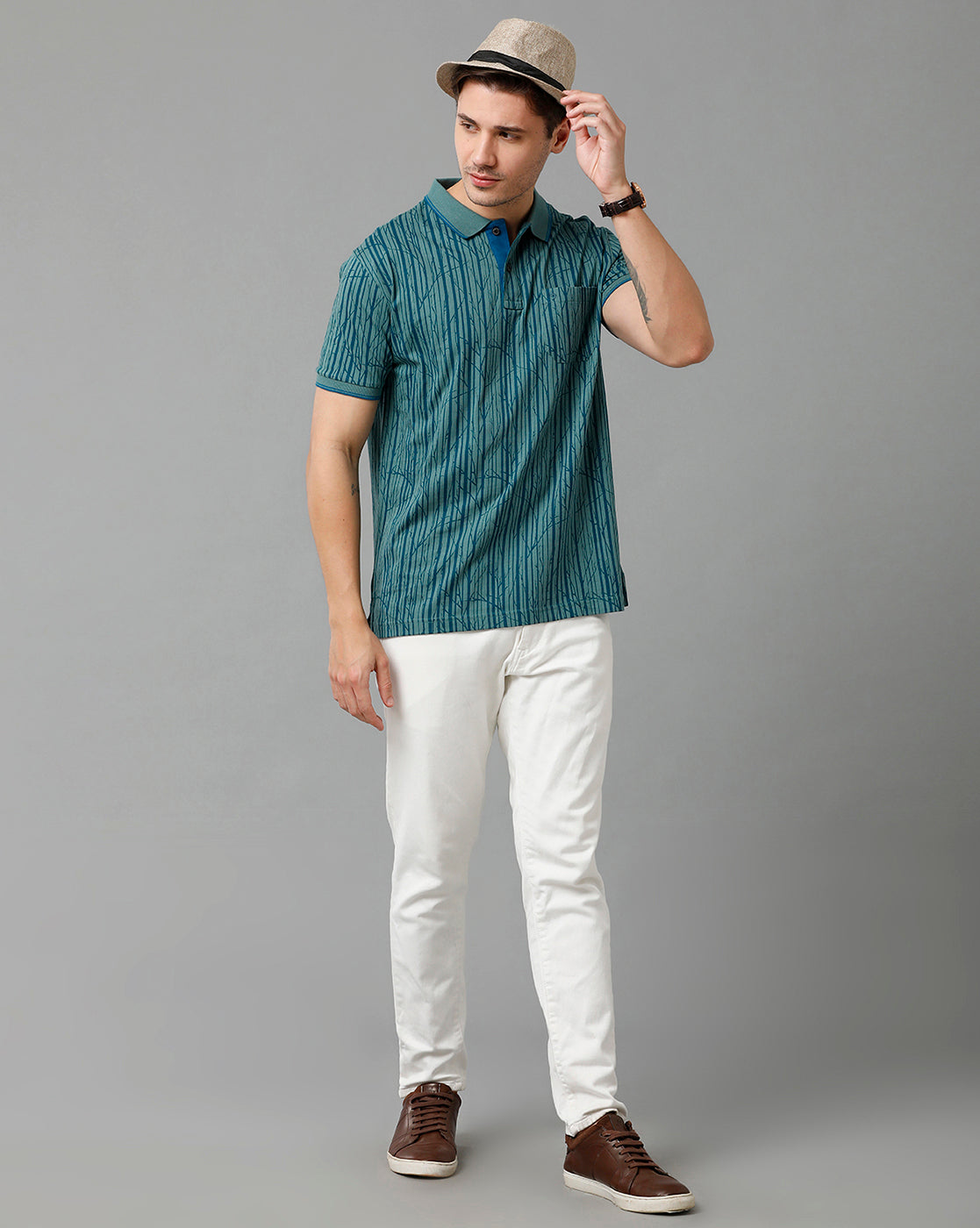 Classic Polo Men's Cotton Half Sleeve Printed Slim Fit Polo Neck Green Color T-Shirt | Bello - 200 B