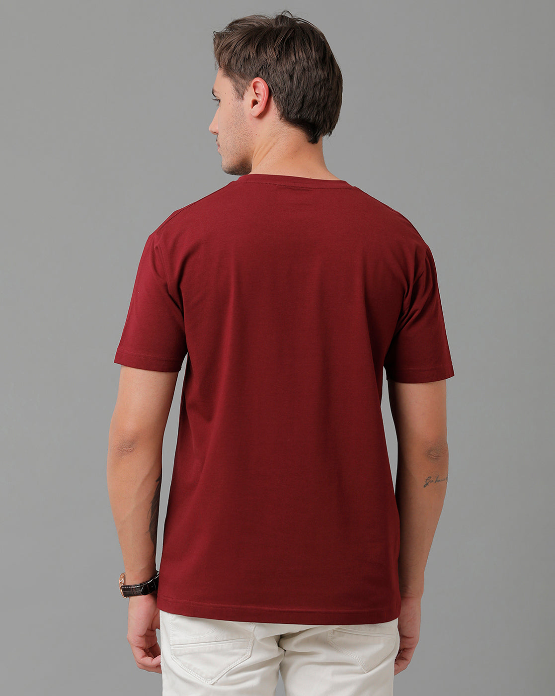 Classic Polo Men's Cotton Half Sleeve Printed Slim Fit Round Neck Marroon Color T-Shirt | Baleno - 520 B