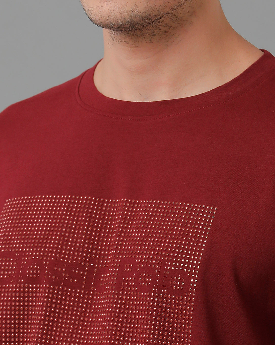 Classic Polo Men's Cotton Half Sleeve Printed Slim Fit Round Neck Marroon Color T-Shirt | Baleno - 520 B