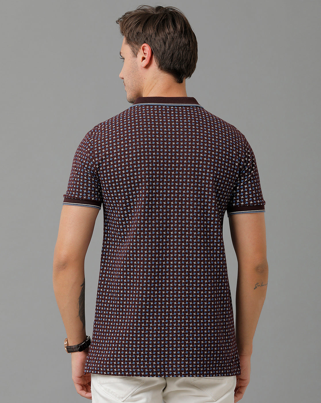 Classic Polo Men's Cotton Half Sleeve Printed Slim Fit Polo Neck Brown Color T-Shirt | Beau - 203 B