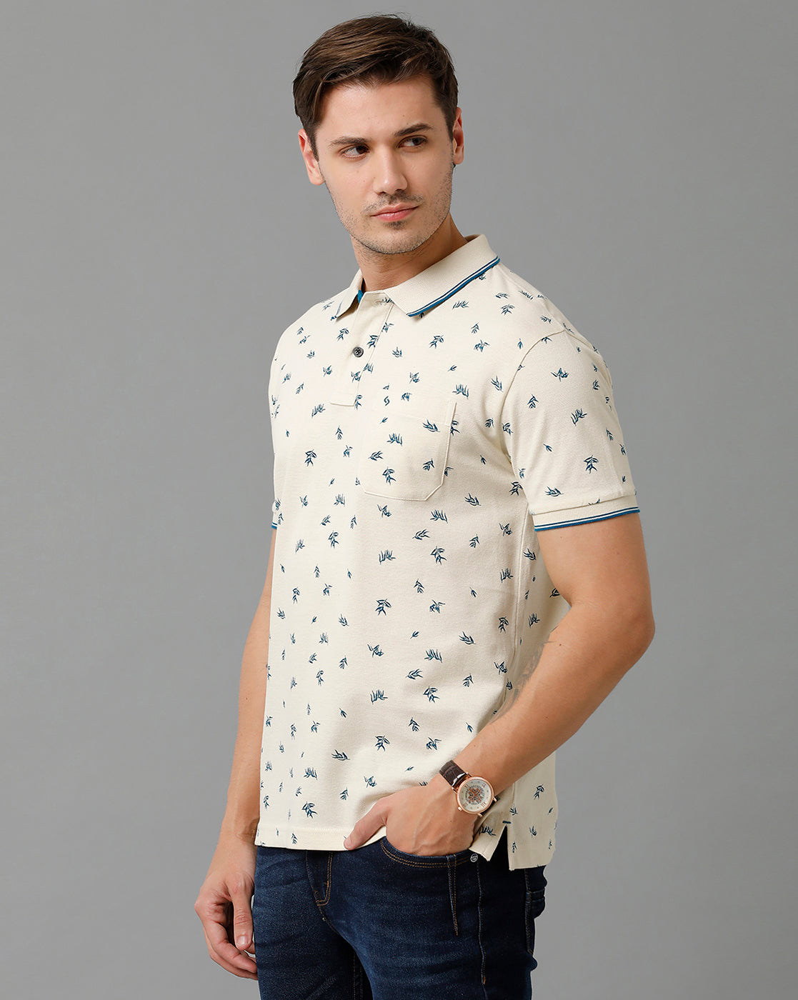 Classic Polo Men's Cotton Half Sleeve Printed Slim Fit Polo Neck Yellow Color T-Shirt | Beau - 191 B