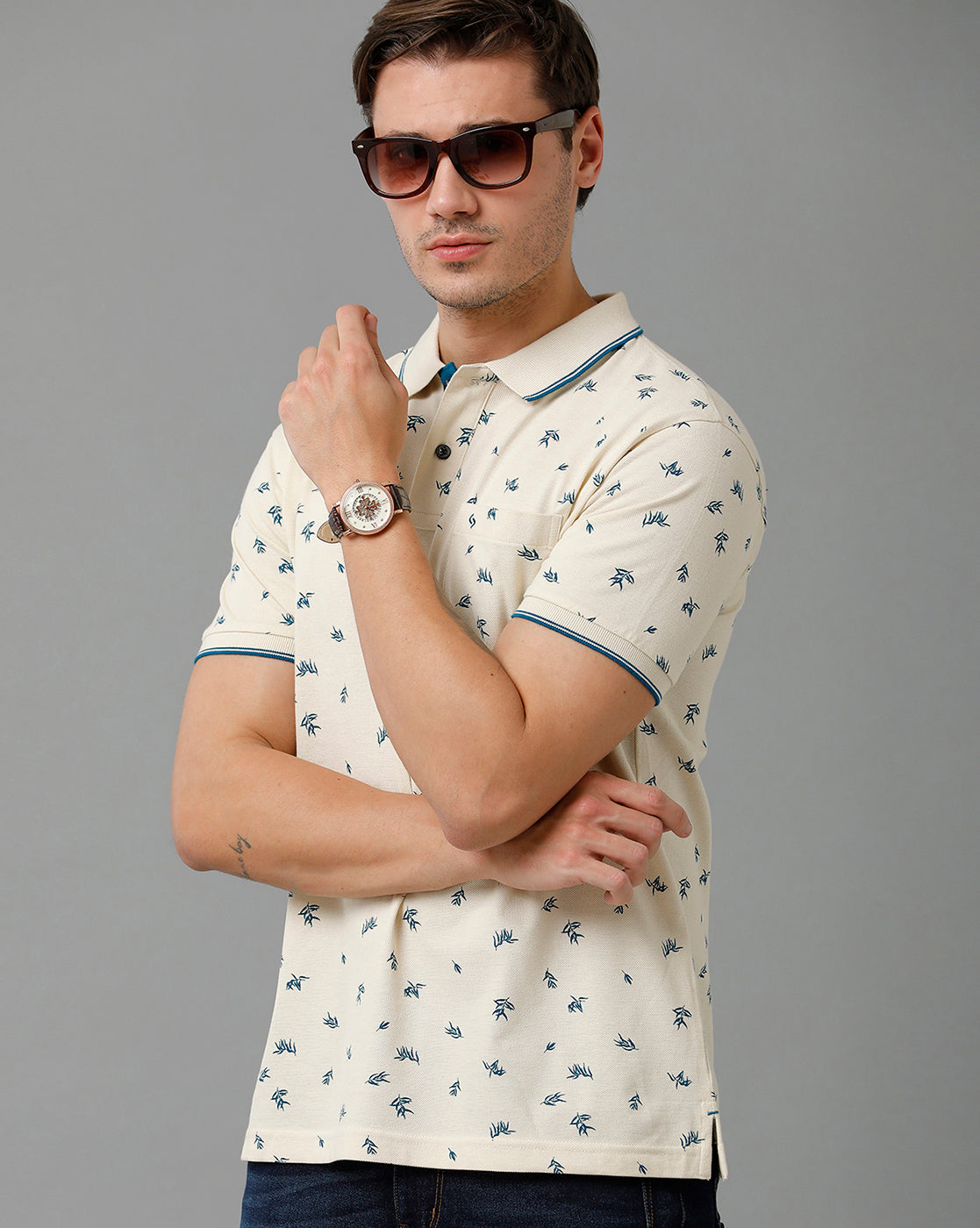 Classic Polo Men's Cotton Half Sleeve Printed Slim Fit Polo Neck Yellow Color T-Shirt | Beau - 191 B