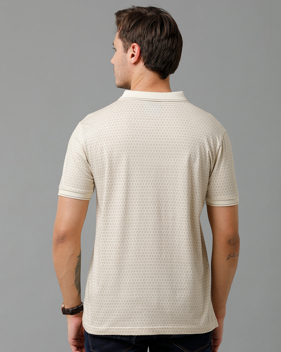 Classic Polo Men's Cotton Half Sleeve Printed Slim Fit Polo Neck Cream Color T-Shirt | Bello - 192 A