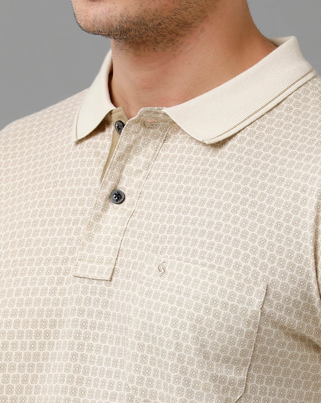 Classic Polo Men's Cotton Half Sleeve Printed Slim Fit Polo Neck Cream Color T-Shirt | Bello - 192 A