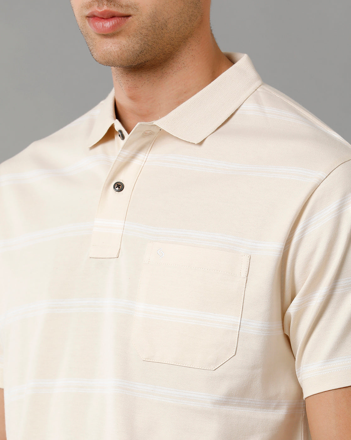 Classic Polo Men's Striped Cream Cotton Half Sleeve T-Shirt | AVON - 556 B AF P