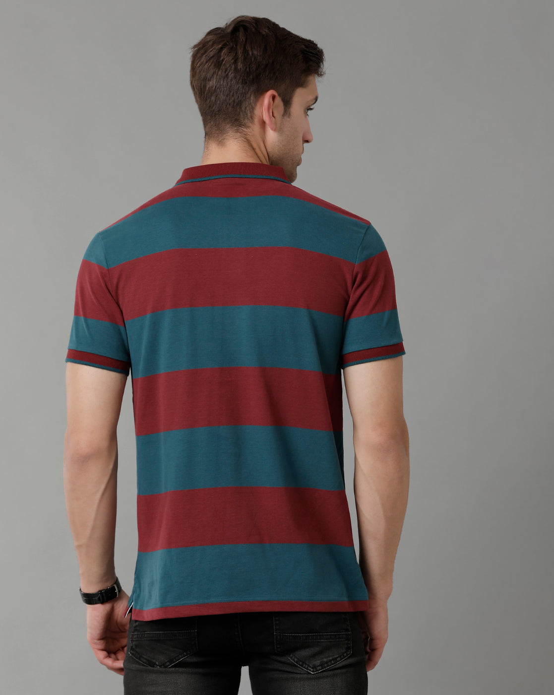 Classic Polo Men's Striped Maroon Cotton Half Sleeve T-Shirt | CPEG - 324 B SF P