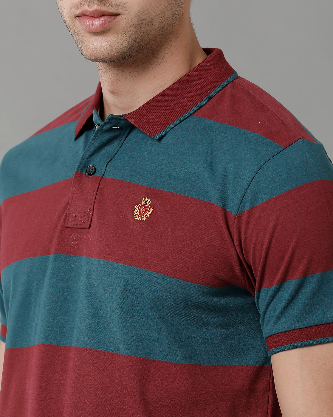 Classic Polo Men's Striped Maroon Cotton Half Sleeve T-Shirt | CPEG - 324 B SF P