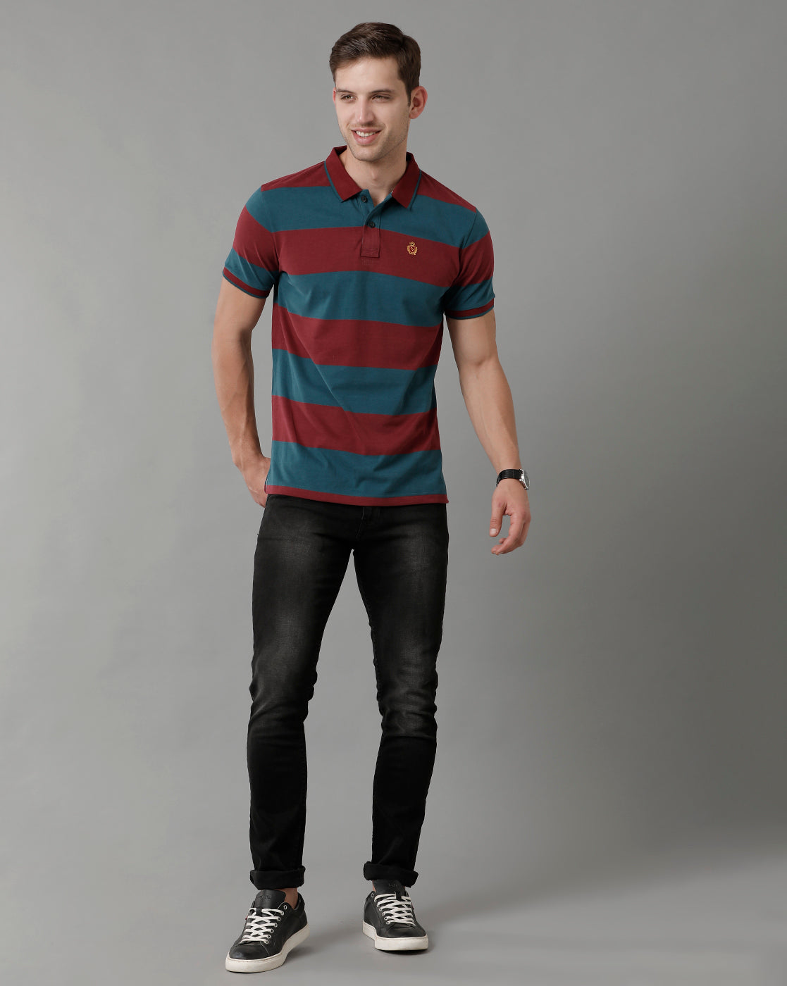 Classic Polo Men's Striped Maroon Cotton Half Sleeve T-Shirt | CPEG - 324 B SF P